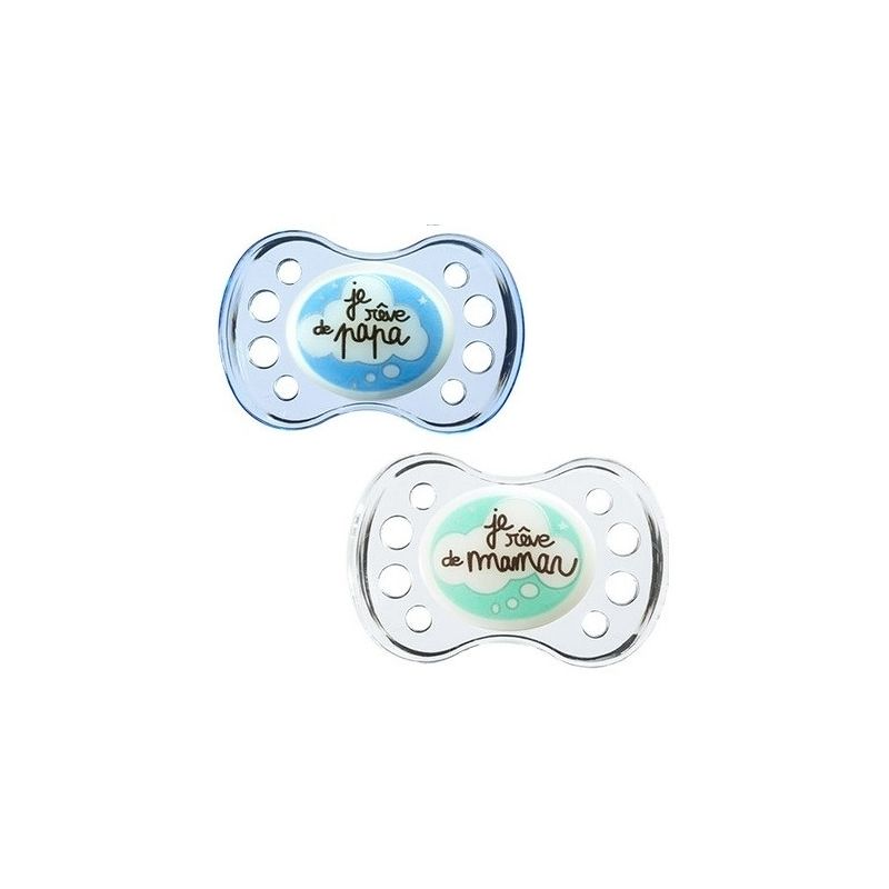 Sucettes +6 mois duo nuit sans anneau - Coloris aléatoire