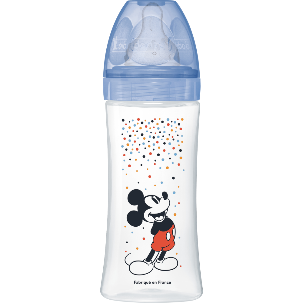 Biberon Initiation+ Anti-Colique 330ml MICKEY BLEU +6 mois tétine ronde 3 vitesses débit 3