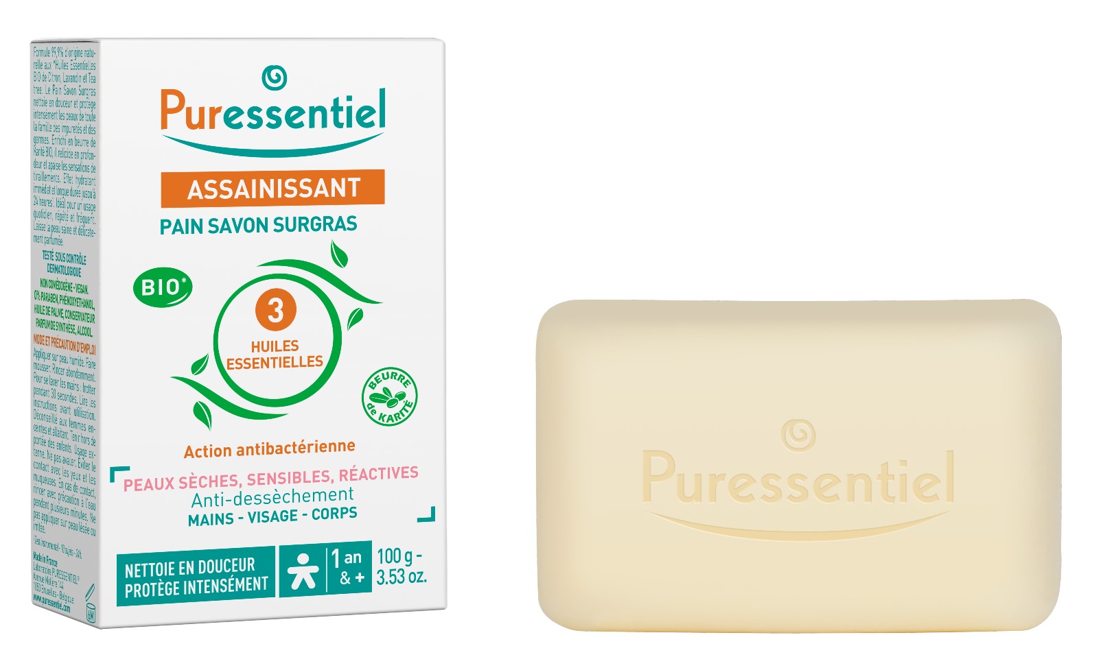 Savon Solide Assainissant aux 3 Huiles Essentielles 100g