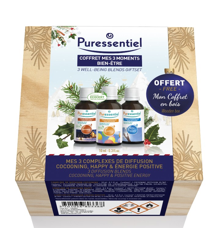 Coffret Bois Mini Diffuses : Cocooning, Happy, Energie positive - 3x10ml