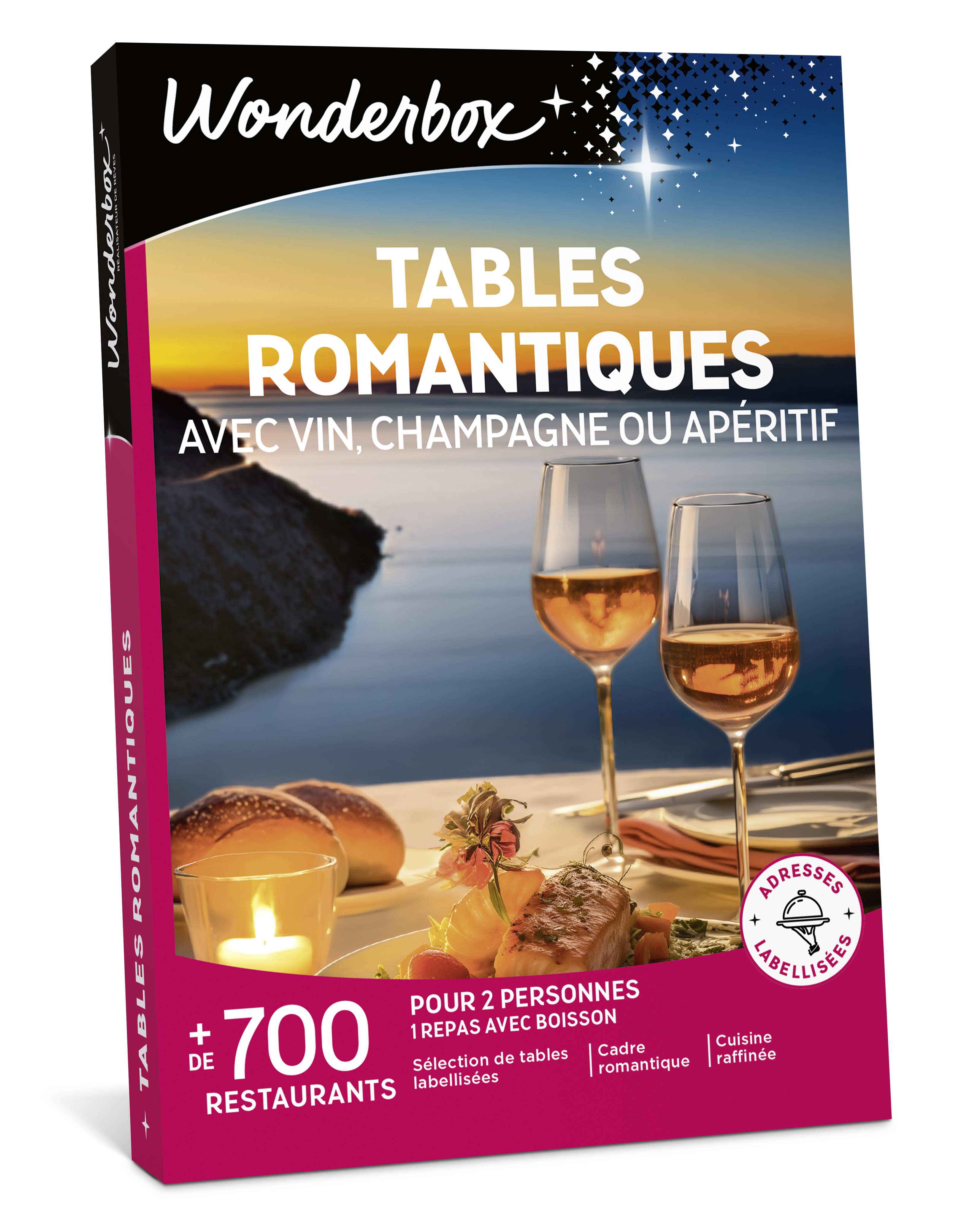 Tables romantiques avec vin, champagne ou apéritif