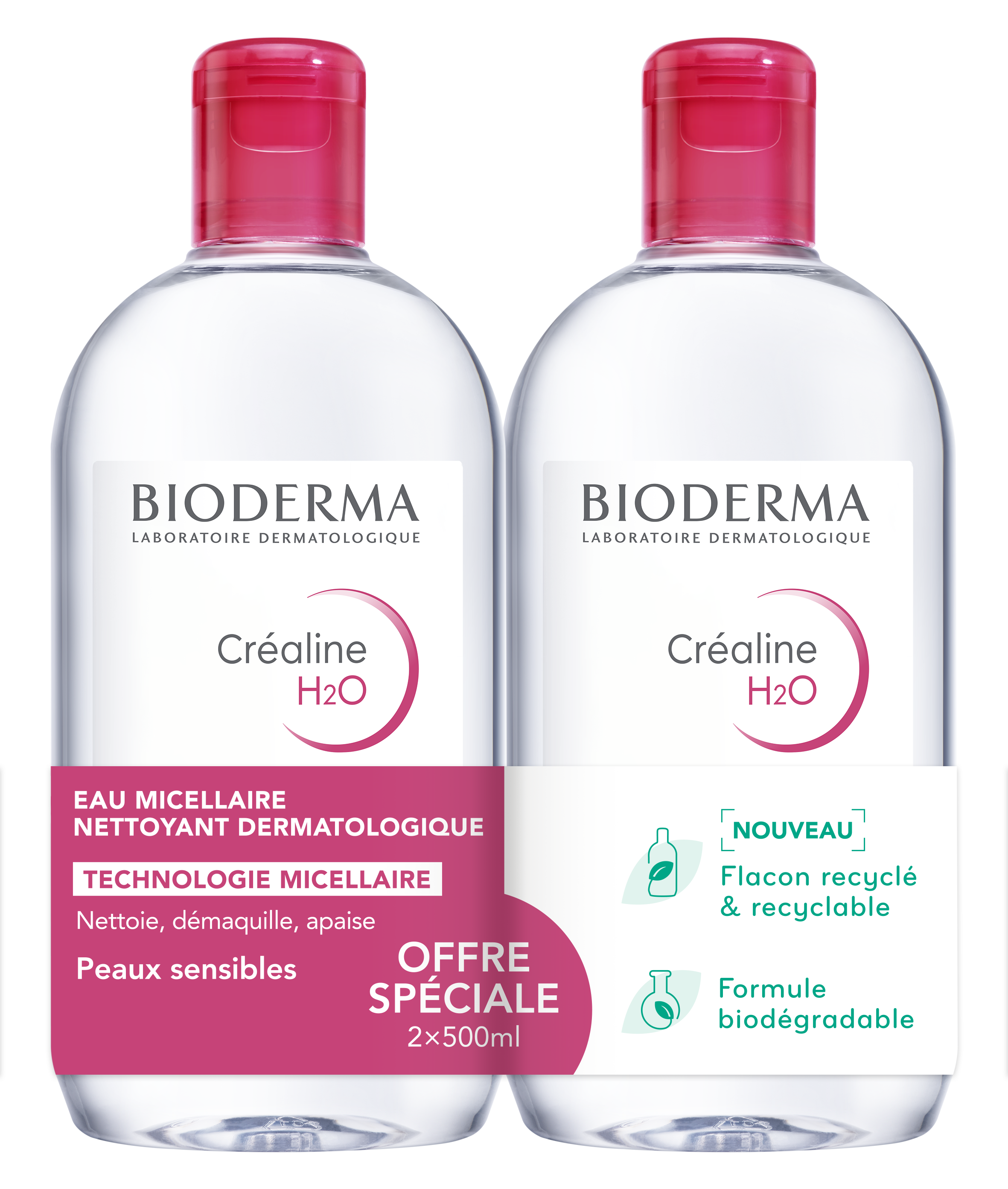 Créaline H2O eau micellaire- lot de 2 x500 ml