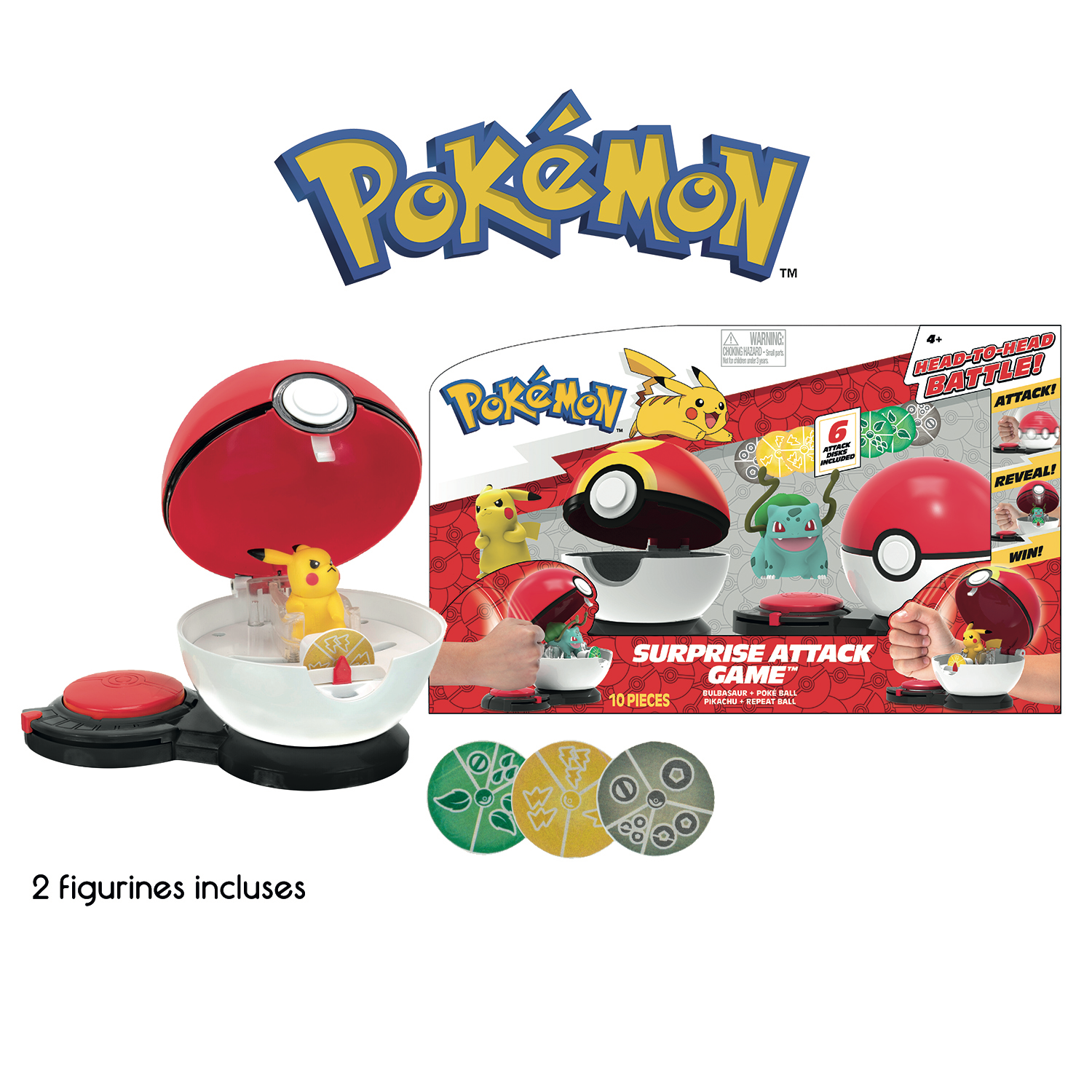 Bandai - Pokémon - Poké Ball attaque surprise - Jeu combat - 2 Poké Balls avec leur Pokémon et 6 dis