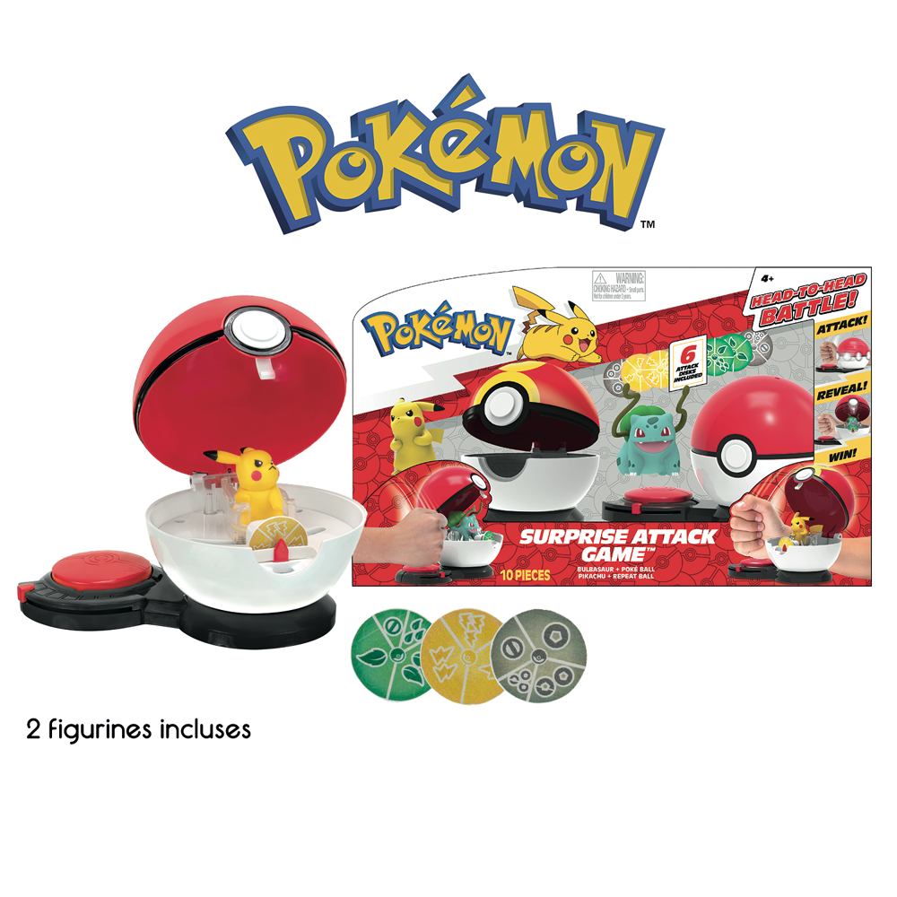 Bandai - Pokémon - Poké Ball attaque surprise - Jeu combat - 2 Poké Balls avec leur Pokémon et 6 dis