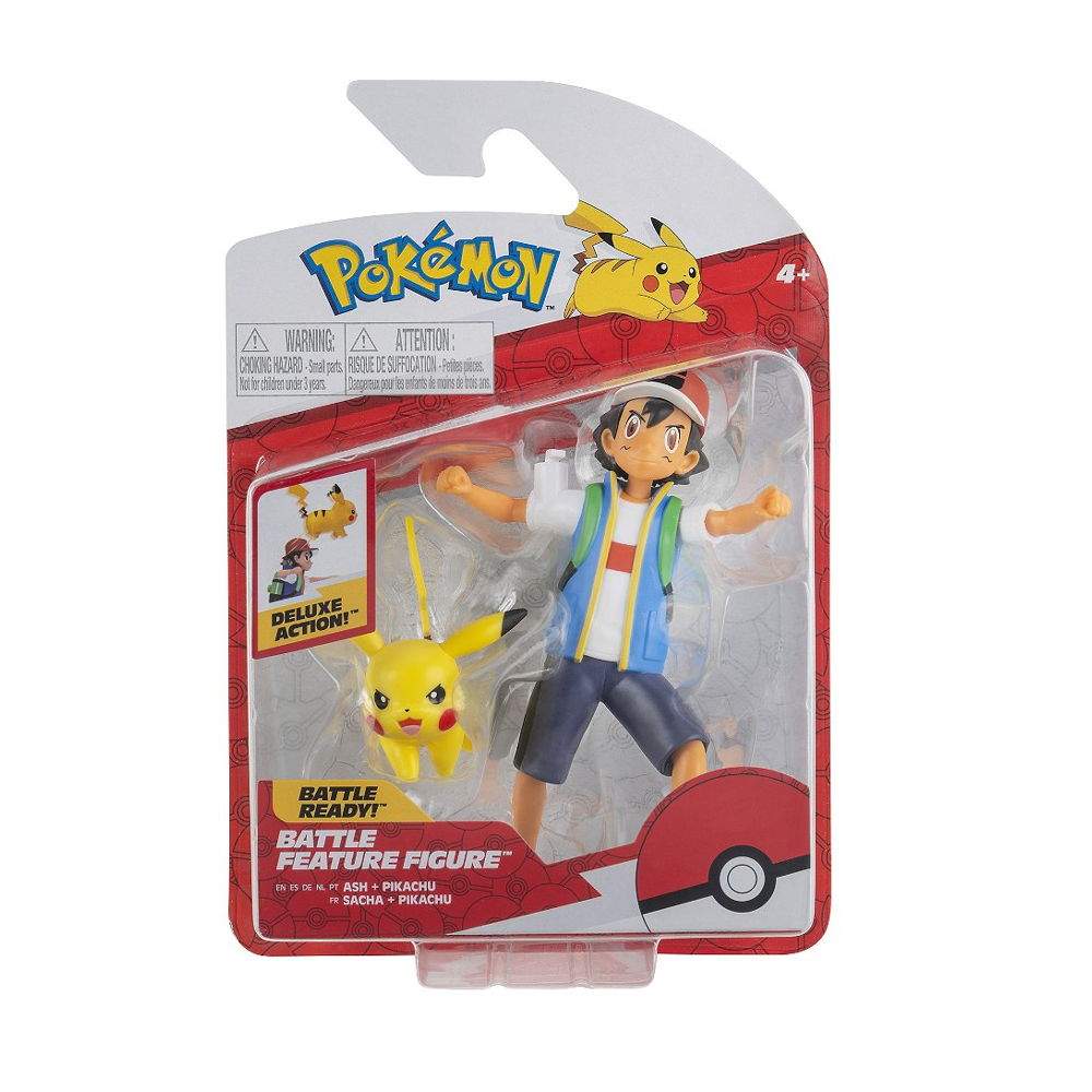Pokémon - Figurine Battle Feature - Sacha et Pikachu - Figurine articulée 12 cm à fonctions