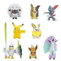 Bandai - Pokémon - 8 figurines Battle - Pikachu, Evoli (Eevee), Moumouton (Wooloo), Farfuret (Snease