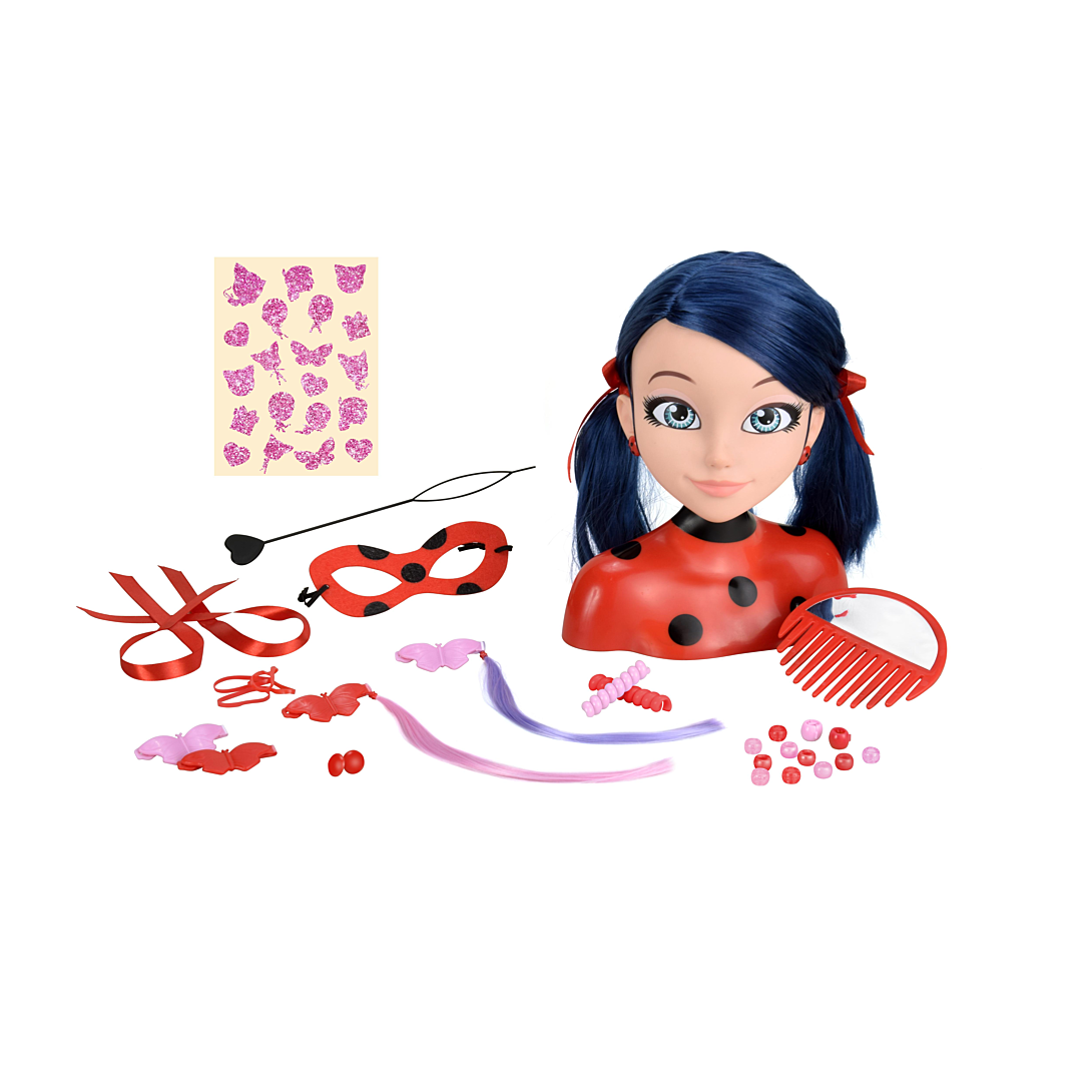 Bandai - Miraculous Ladybug - Tête à coiffer Miraculous Deluxe 21cm - Tête à coiffer Marinette + 30 