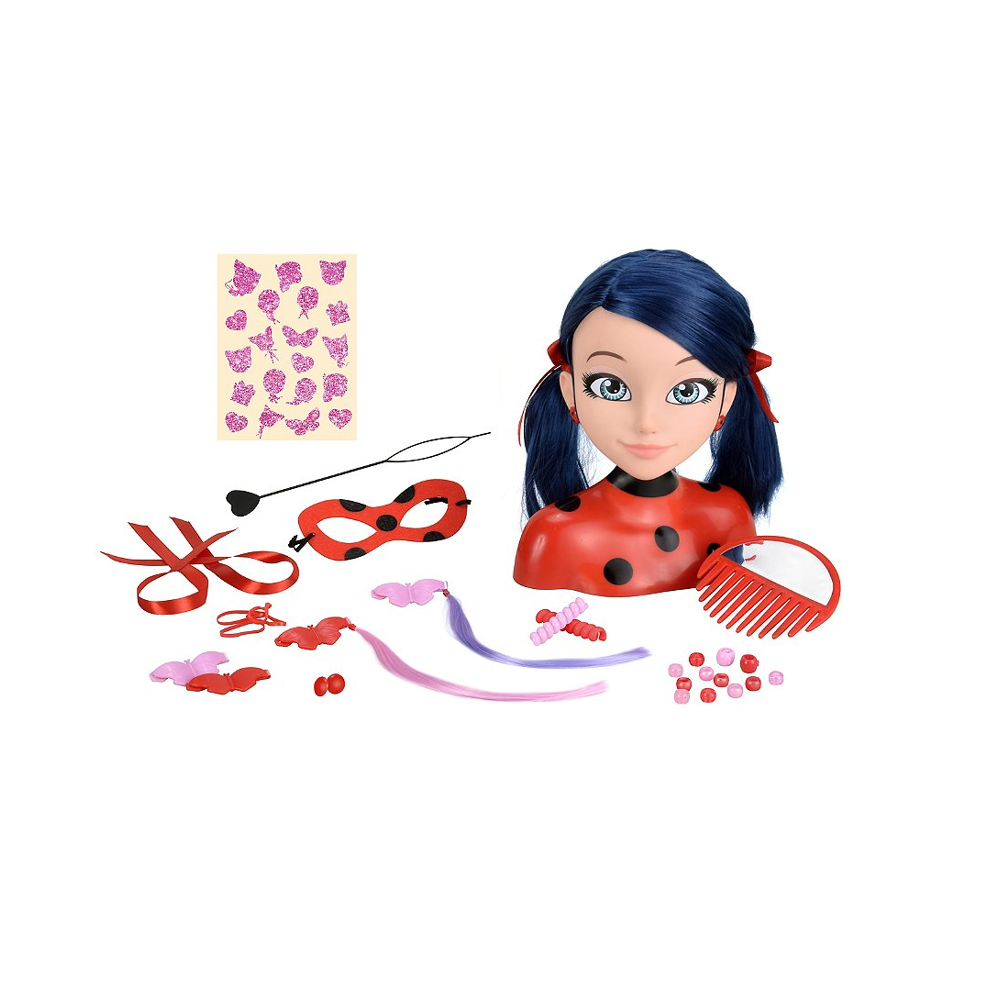 Bandai - Miraculous Ladybug - Tête à coiffer Miraculous Deluxe 21cm - Tête à coiffer Marinette + 30
