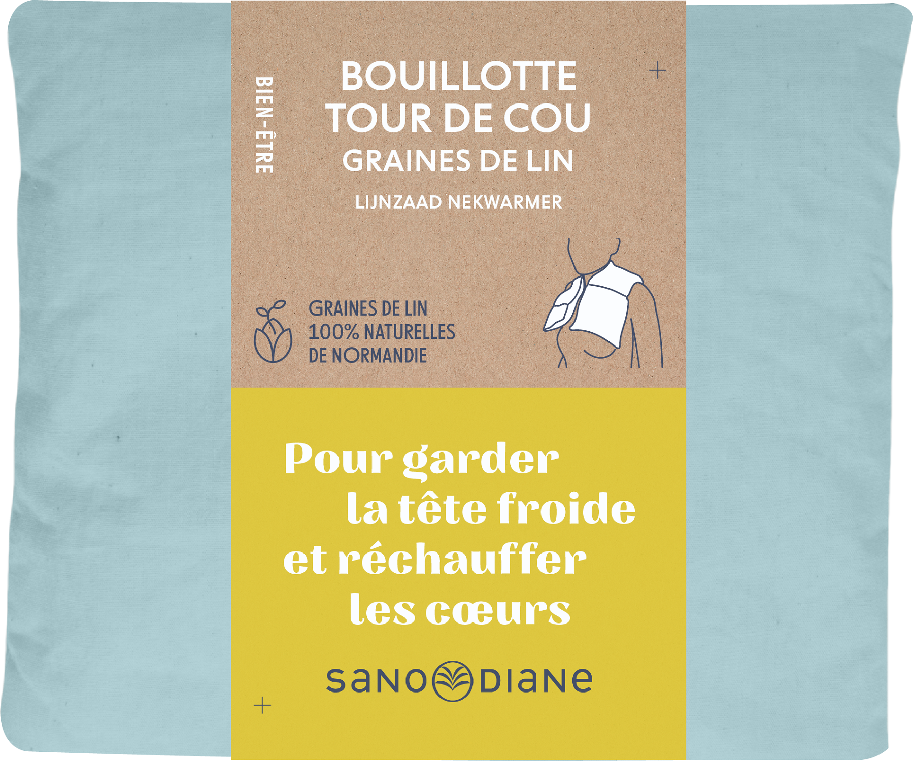 Bouillotte graines de lin bleu vert uni