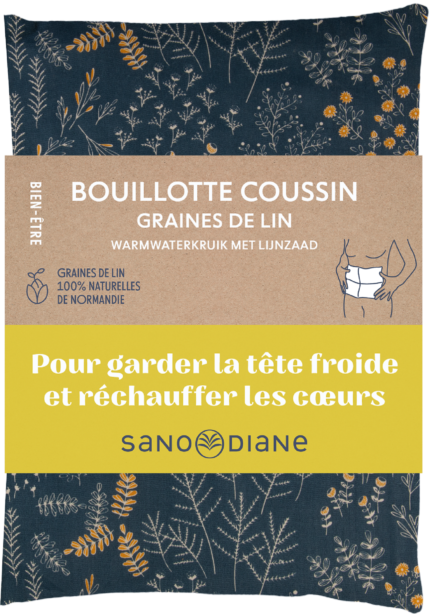 Bouillotte coussin graines de lin fleurs