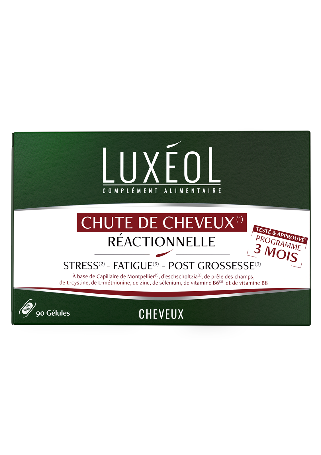 Luxéol Chute de cheveux réactionnelle 3 mois 90 gélules