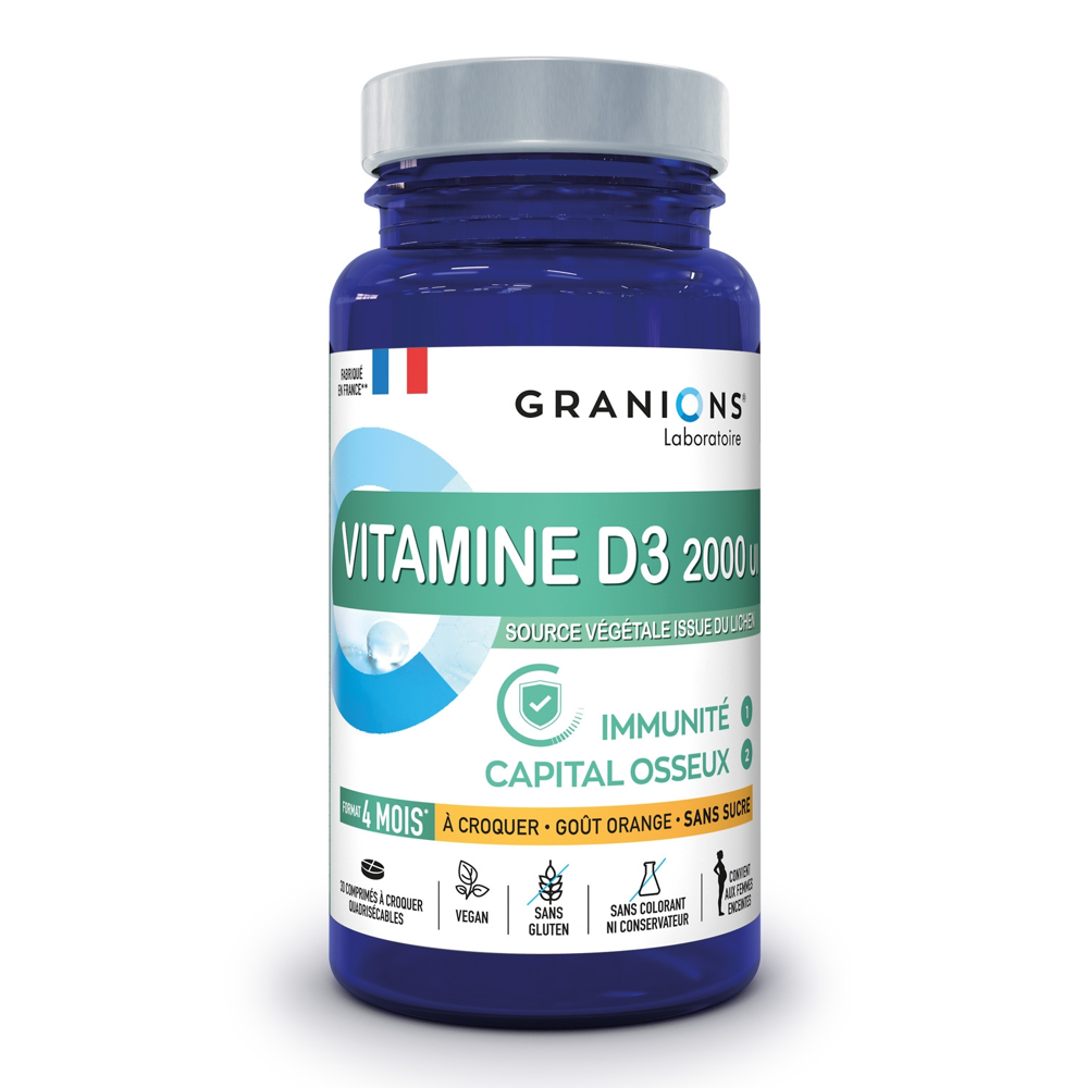 Vitamine D3 2000 Ui Immunité Capital Osseux 30 Comprimés A Croquer