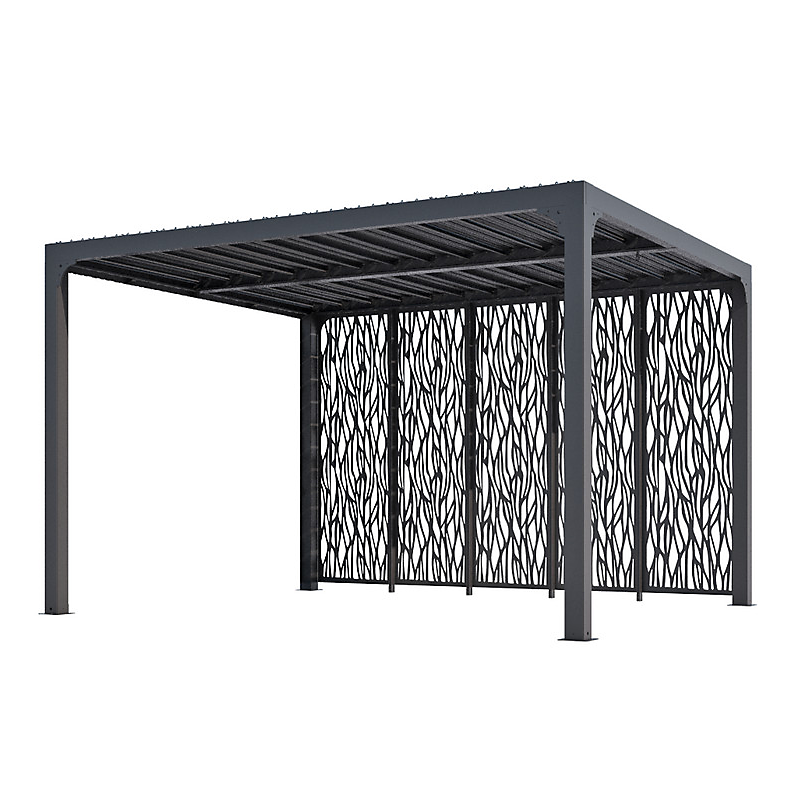 Pergola bioclimatique aluminium avec 5 panneaux moucharabieh pour côté 3 60