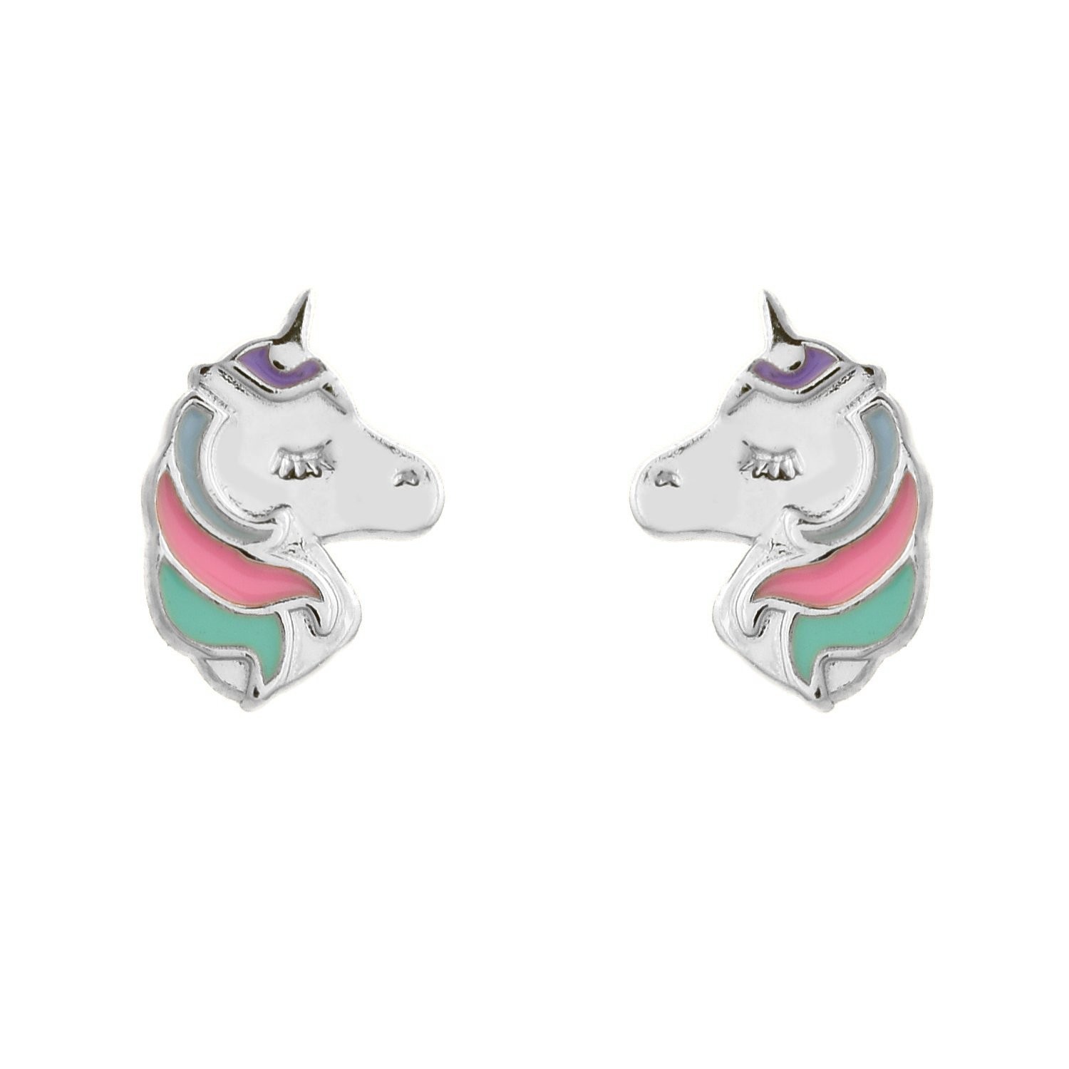 Boucles D'oreilles Puces Pour Enfant - Licorne, Cœur, Cristal - Argent 925 - Neuf Avec étiquettes