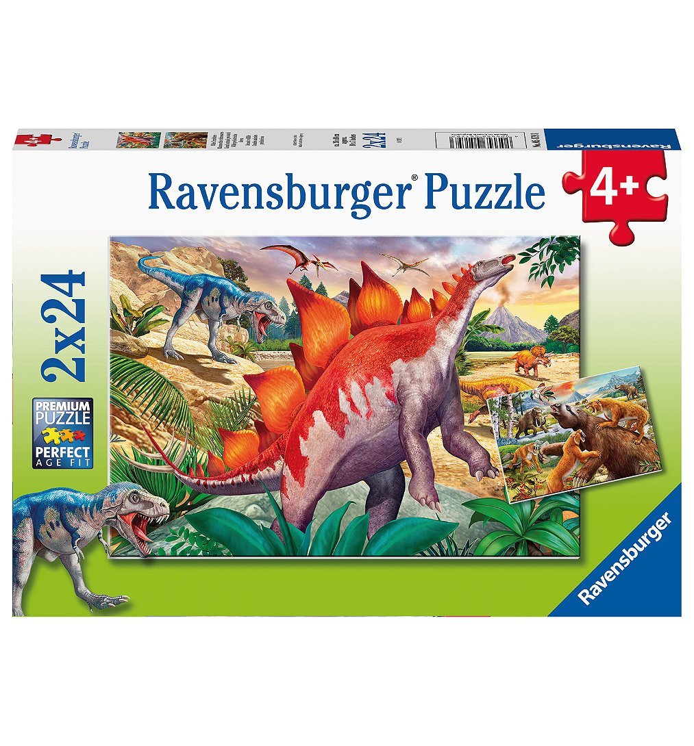 Puzzles 2x24 p - Mammouths et dinosaures