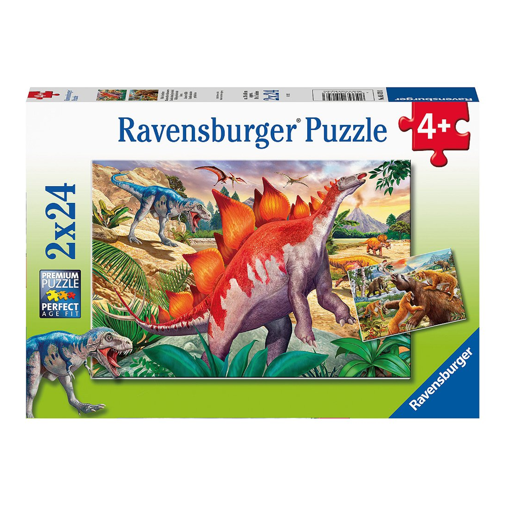 Puzzles 2x24 p - Mammouths et dinosaures