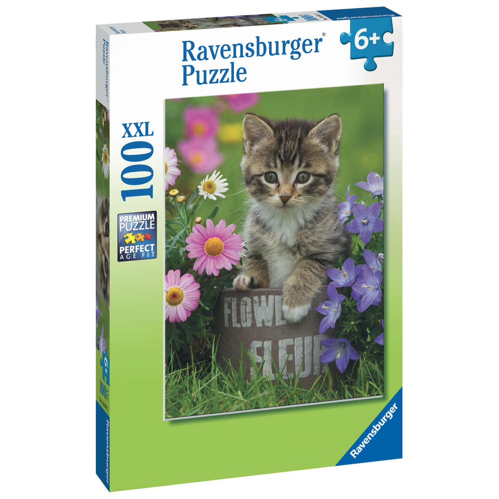 Puzzle 100 p XXL - Chaton parmi les fleurs