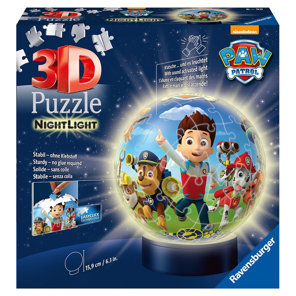 Puzzle 3D Ball 72 P Illuminé - Pat'patrouille - Paw: Paw Patrol Core