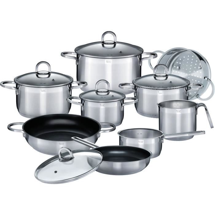 Faitout Inox Batterie De Cuisine Arthur Martin 6 Pièces - Crêpière 28cm Moule Blinis Accessoires - Antiadhésive Induction Poêle A Crepe