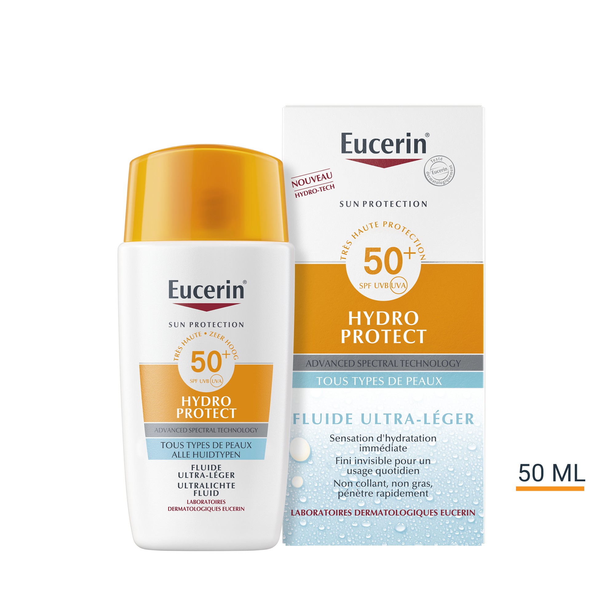 Protection Solaire Fluide Ultra léger Spf50+ Hydro Protect Eucerin Le Flacon De 50ml