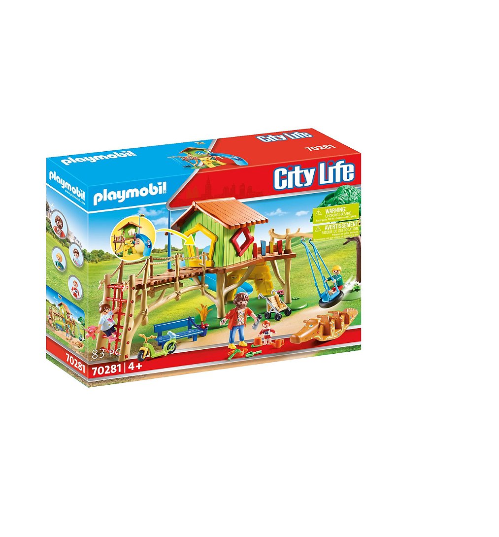 PLAYMOBIL 70281 Parc de jeux et enfants- City Life - avec une maison d’escalade, un toboggan, une ba