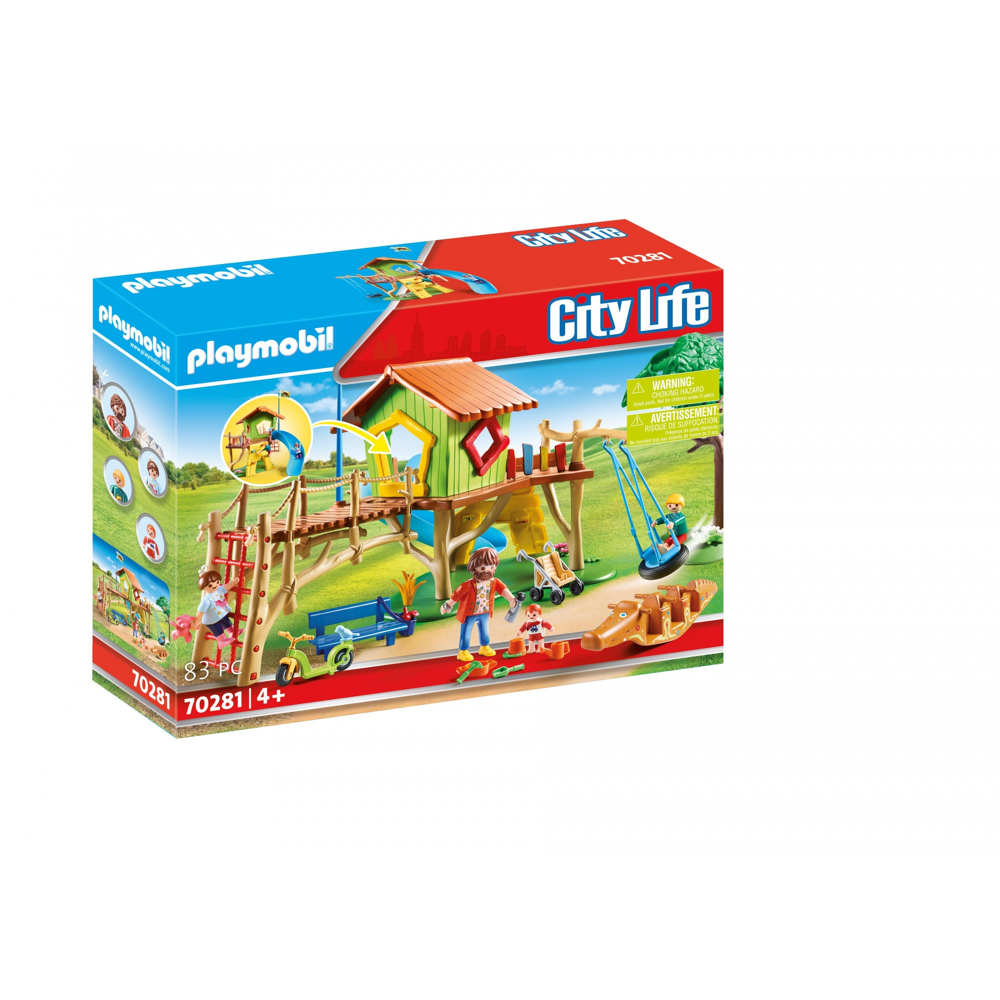 PLAYMOBIL 70281 Parc de jeux et enfants- City Life - avec une maison d’escalade, un toboggan, une ba