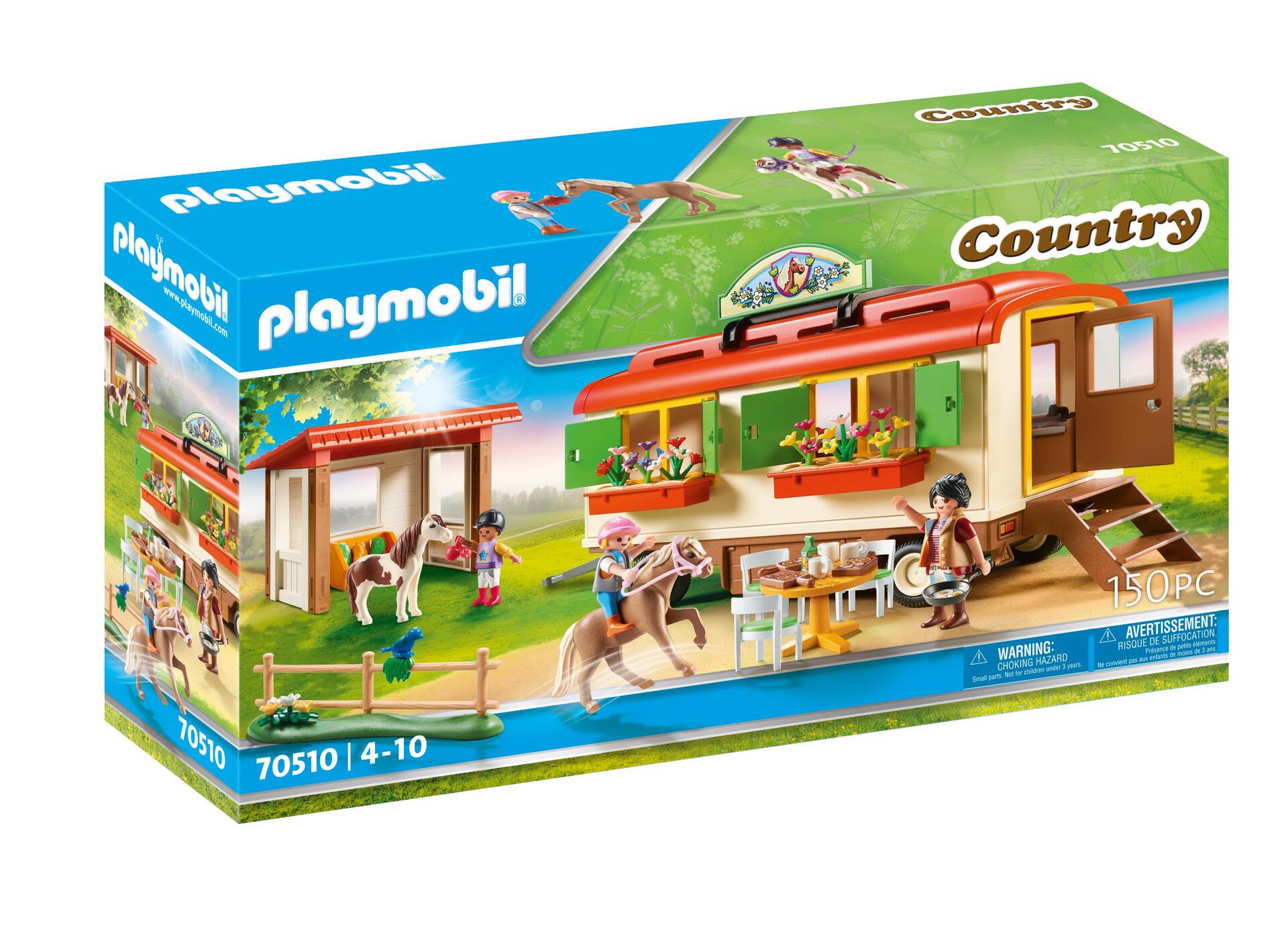 PLAYMOBIL 70510 Box de poneys et roulotte- Country- Le poney club- cavalier roulotte