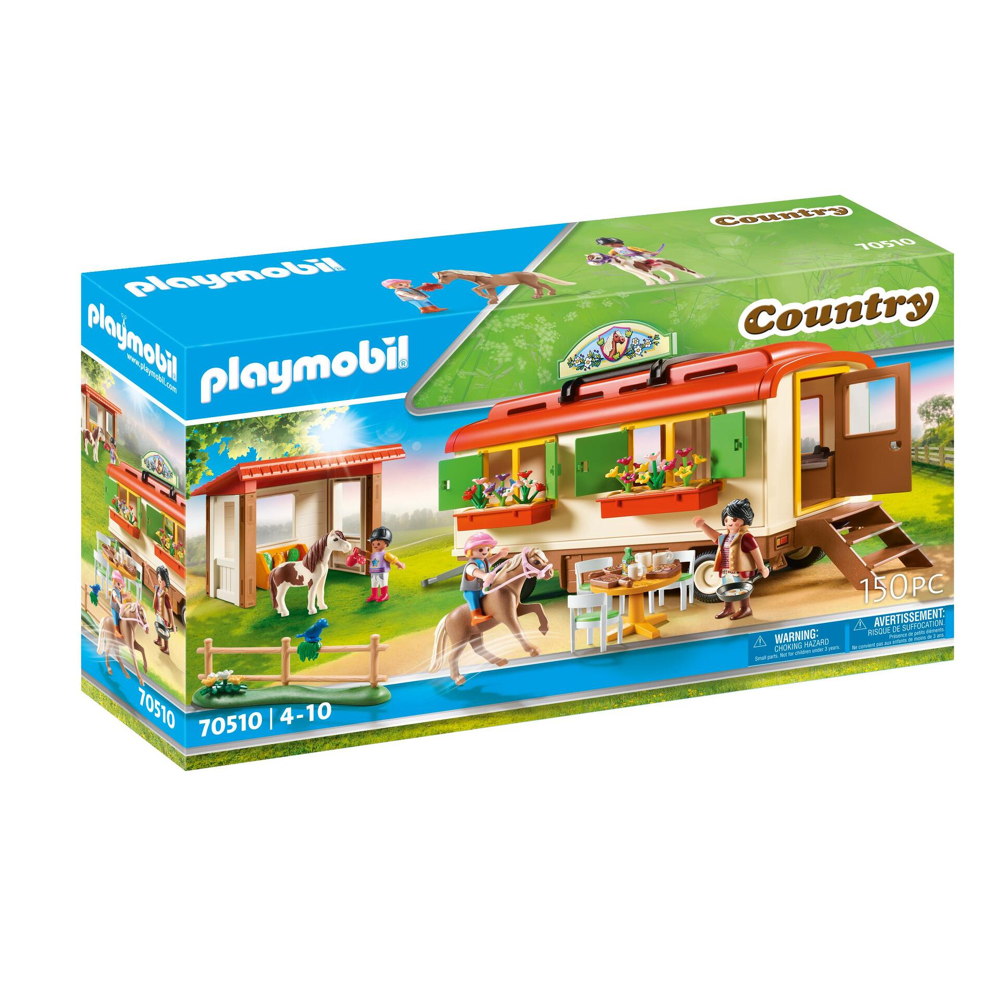 PLAYMOBIL 70510 Box de poneys et roulotte- Country- Le poney club- cavalier roulotte