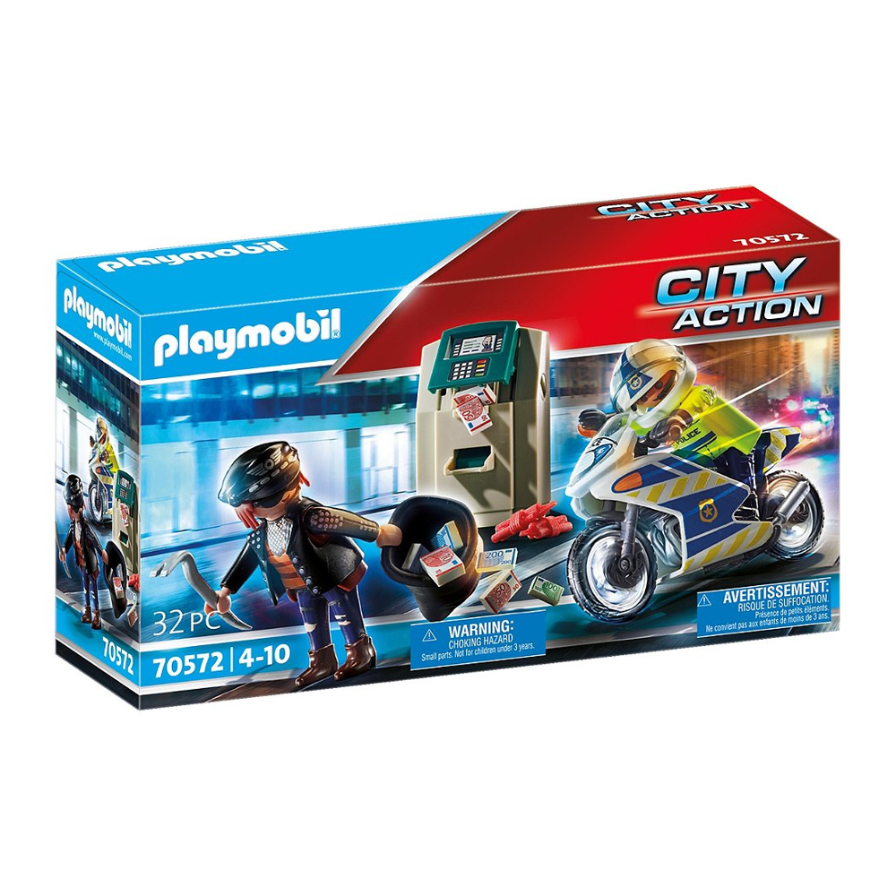PLAYMOBIL 70572 Police Policier avec moto et voleur- City Action - Contient deux personnages - inter