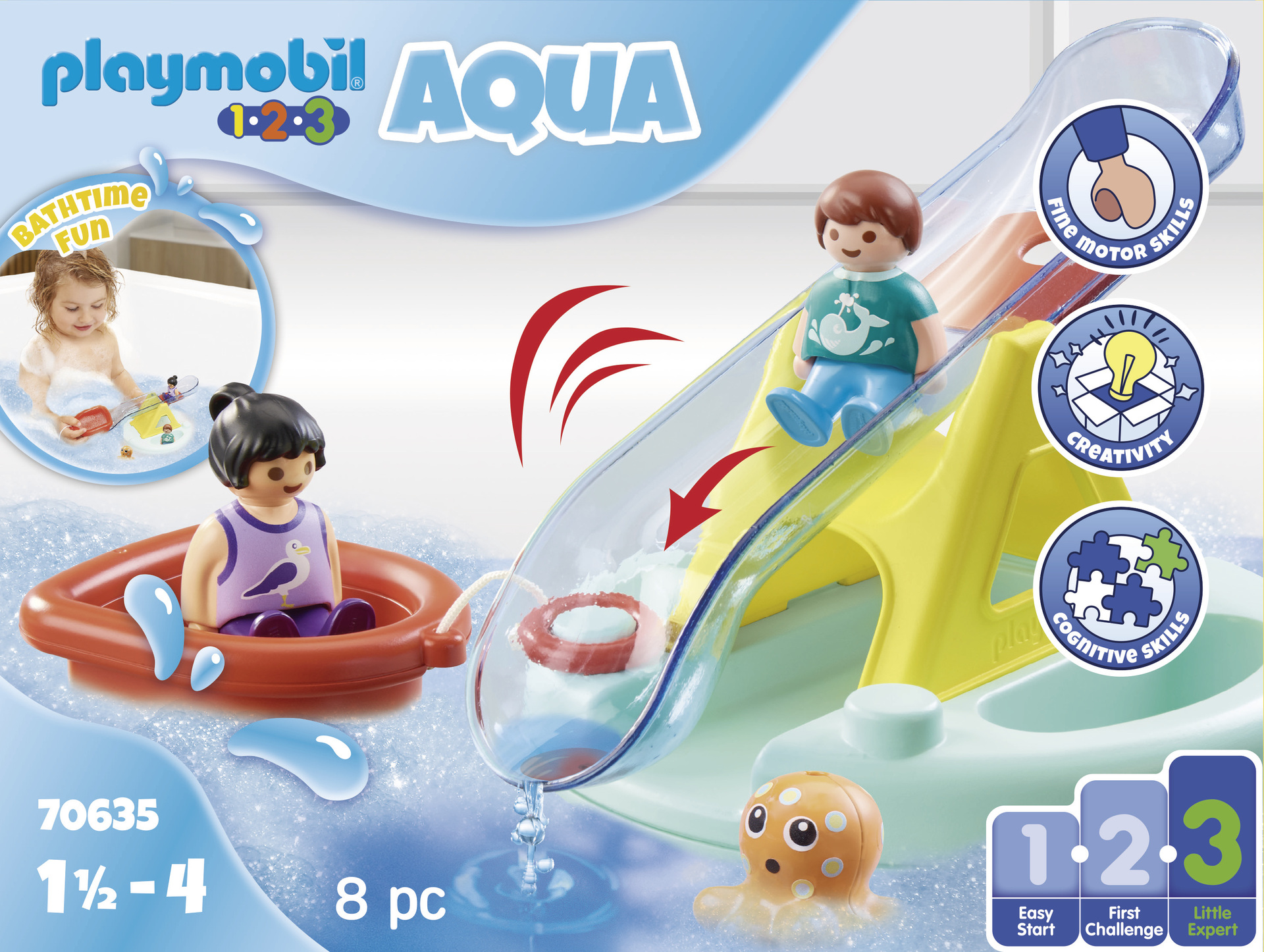 PLAYMOBIL 1.2.3 70635 Ilôt avec toboggan aquatique- - PLAYMOBIL 1.2.3 - Pour les tout-petits 18-36 m