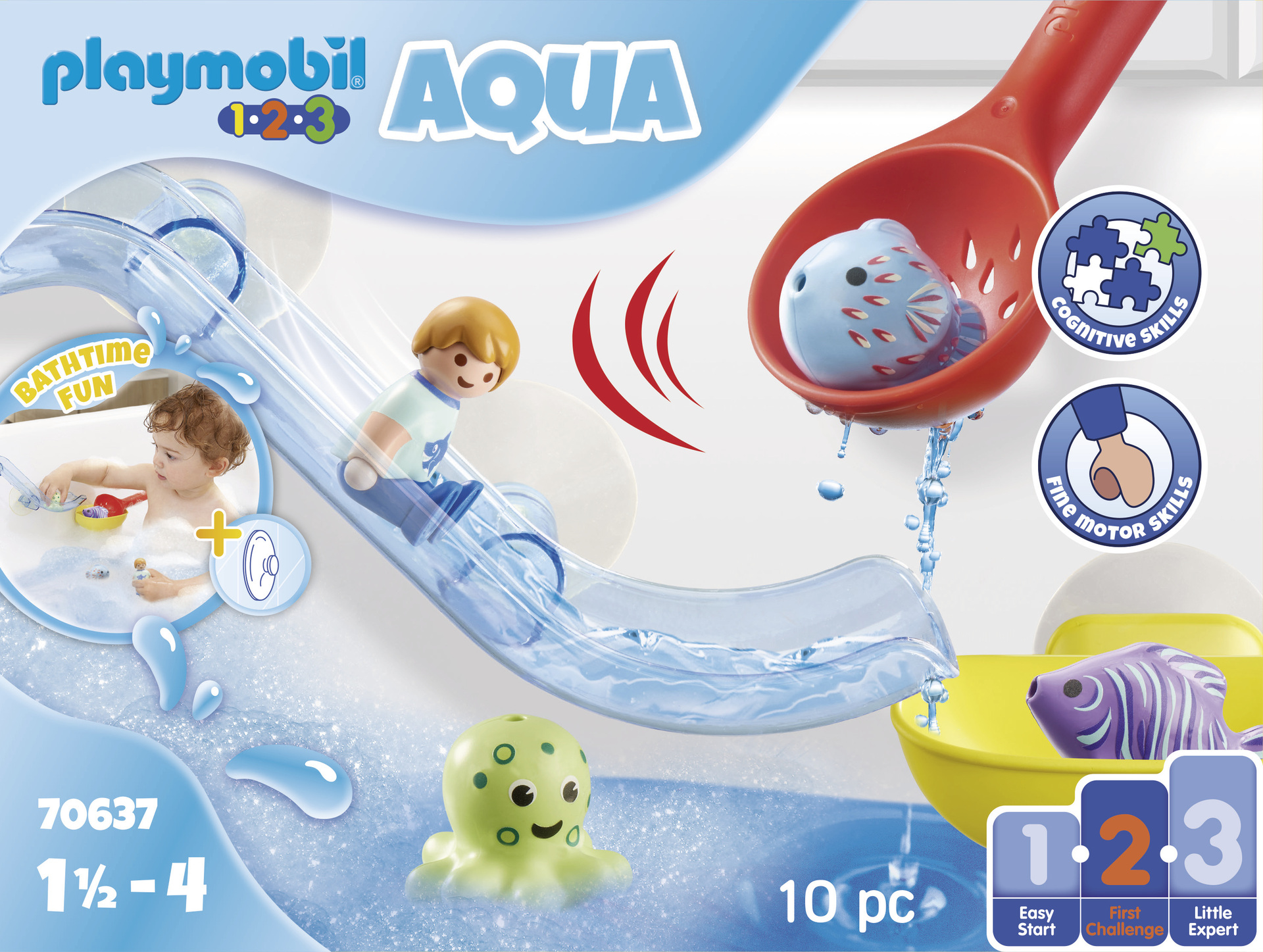 PLAYMOBIL 1.2.3 70637 Grand toboggan aquatique et animaux marins- Pour les tout-petits 18-36 mois - 