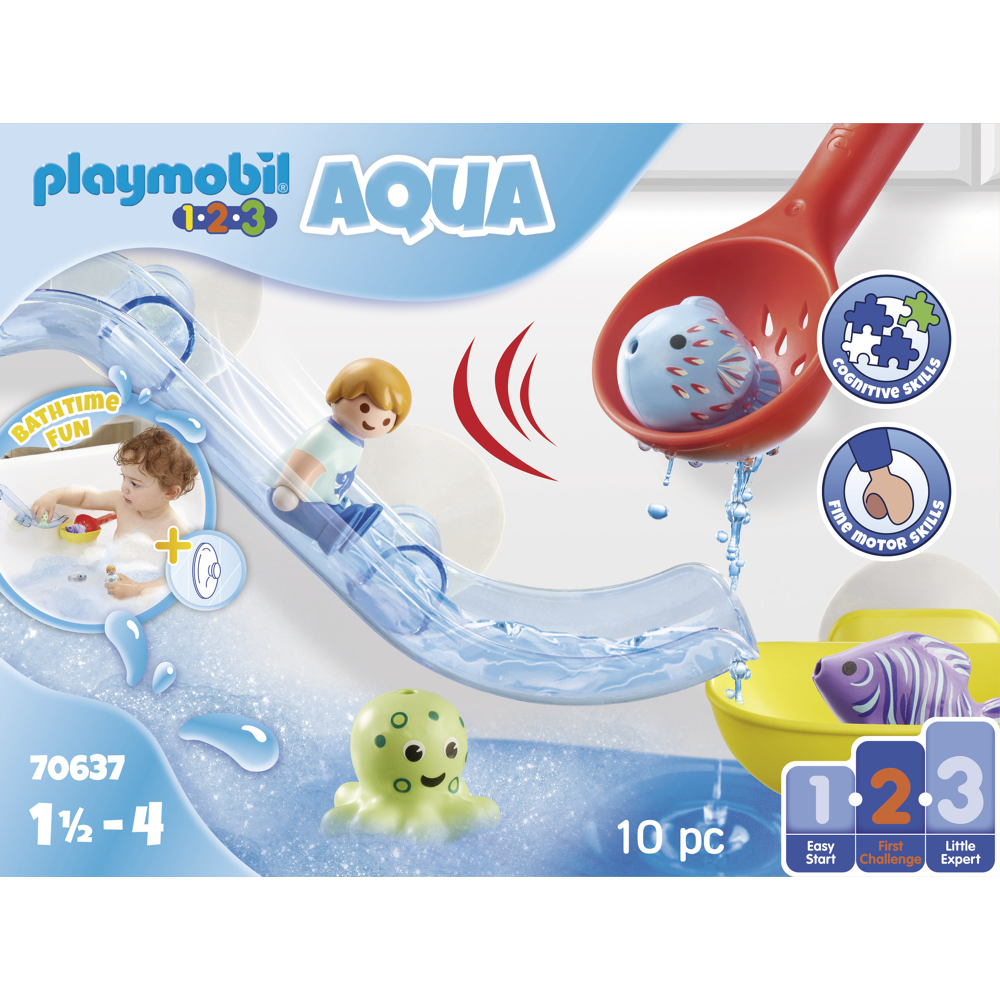 PLAYMOBIL 1.2.3 70637 Grand toboggan aquatique et animaux marins- Pour les tout-petits 18-36 mois -
