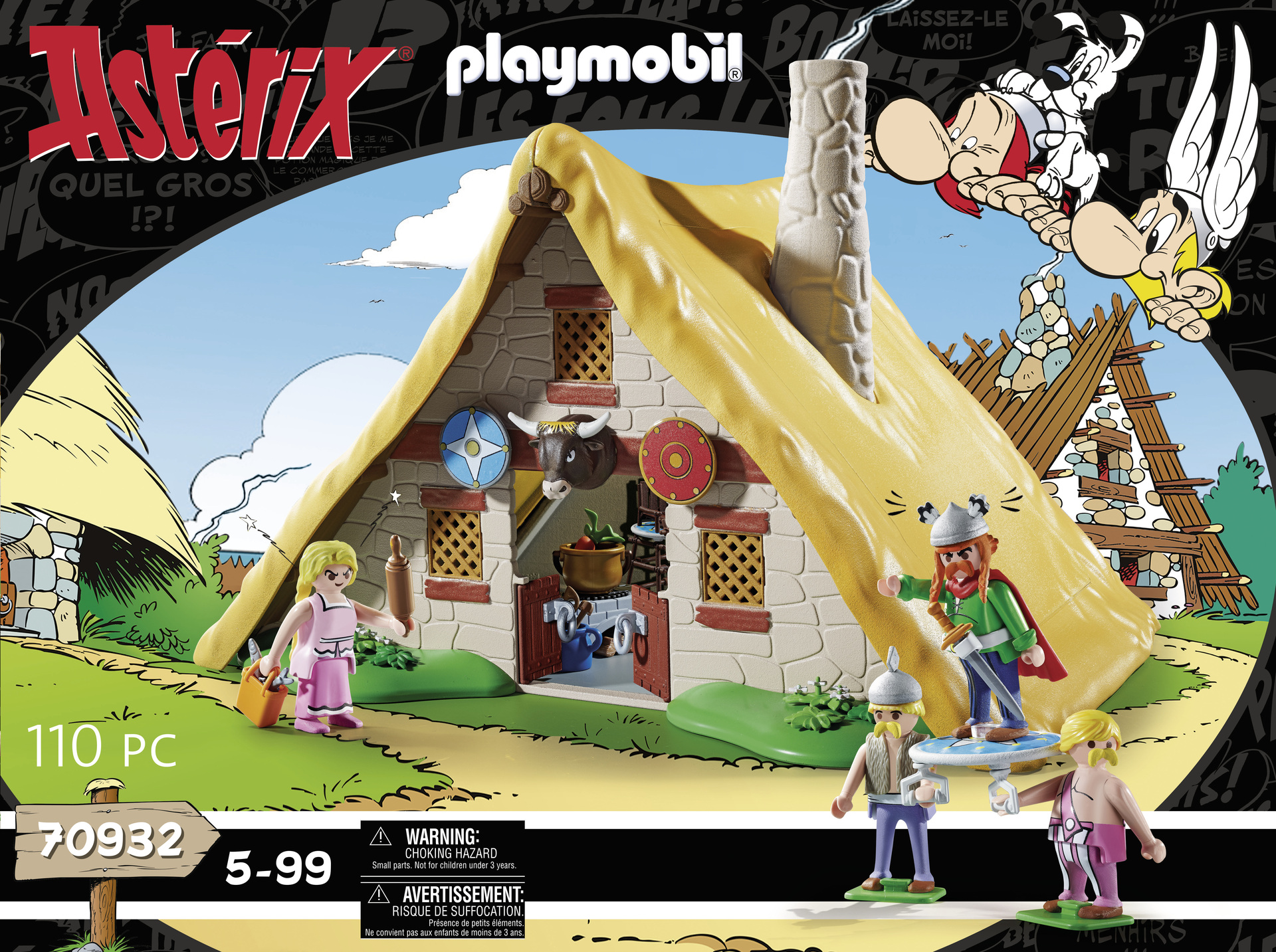 PLAYMOBIL 70932 Astérix : La hutte d'Abraracourcix - avec toit amovible - contient le chef gaulois A