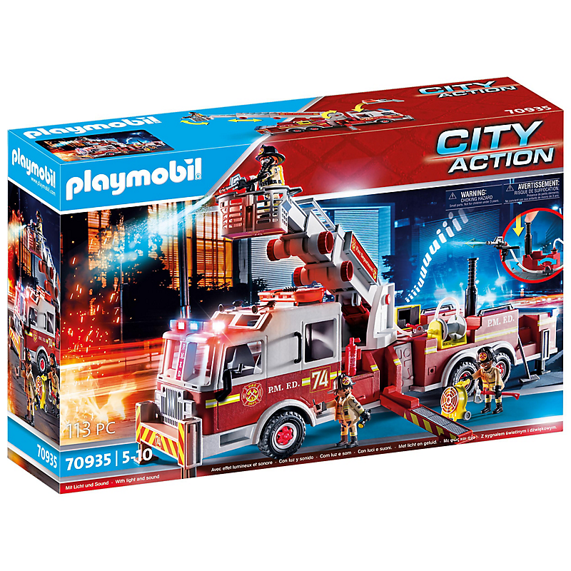 PLAYMOBIL 70935 Camion de pompiers avec échelle - City Action - Les pompiers - secours américain eff
