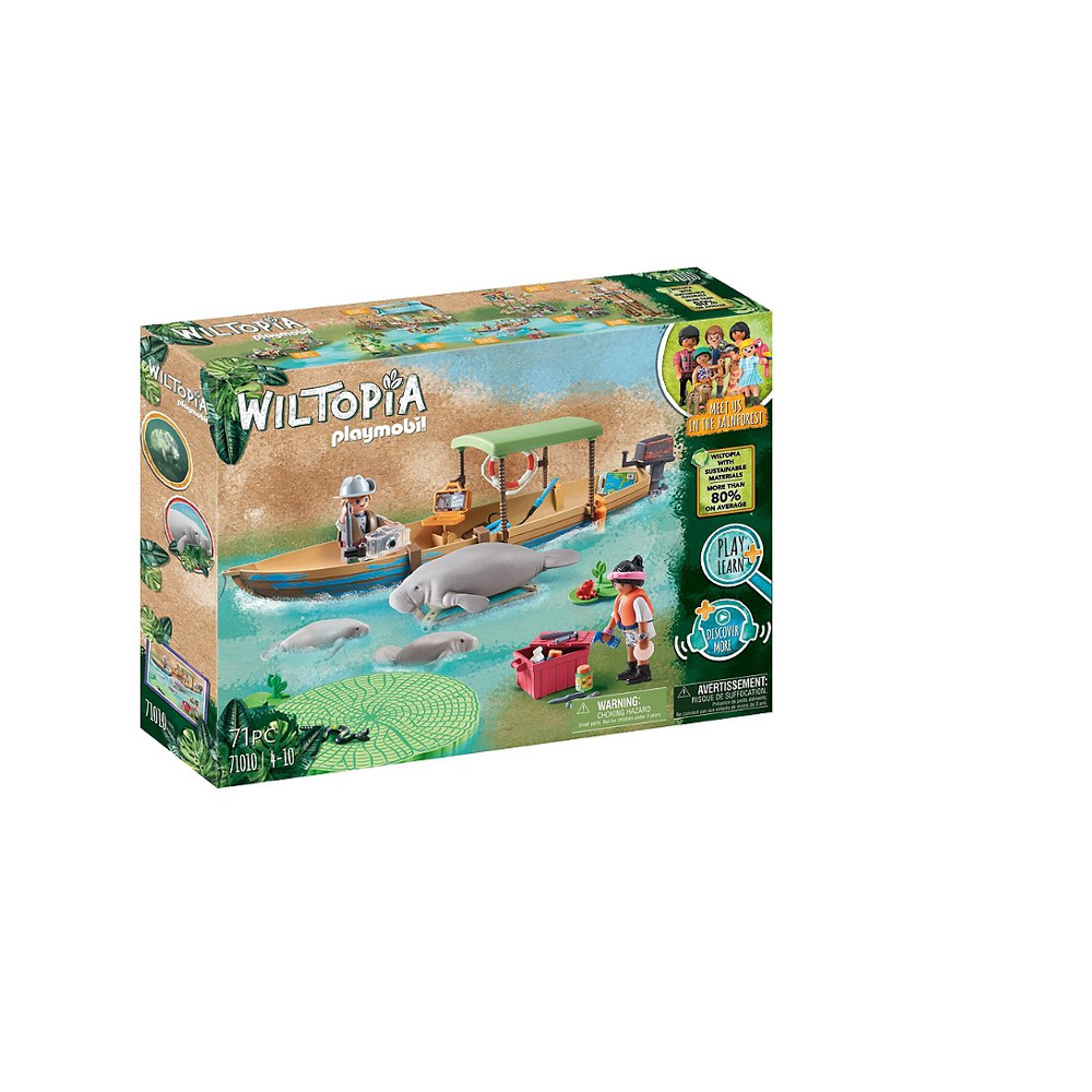 PLAYMOBIL 71010 Pirogue et lamantins- gamme Wiltopia - avec 80% de Matériaux recyclés ou biosourcés