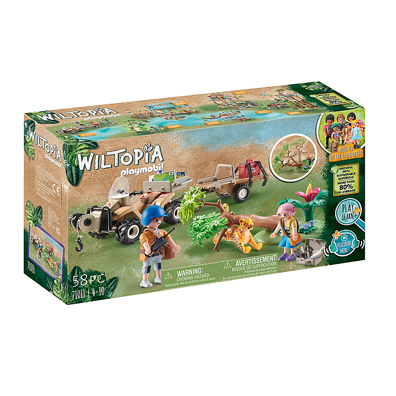 PLAYMOBIL 71011 Quad de secours pour animaux - Wiltopia - 80% de Matériaux recyclés ou biosourcés en