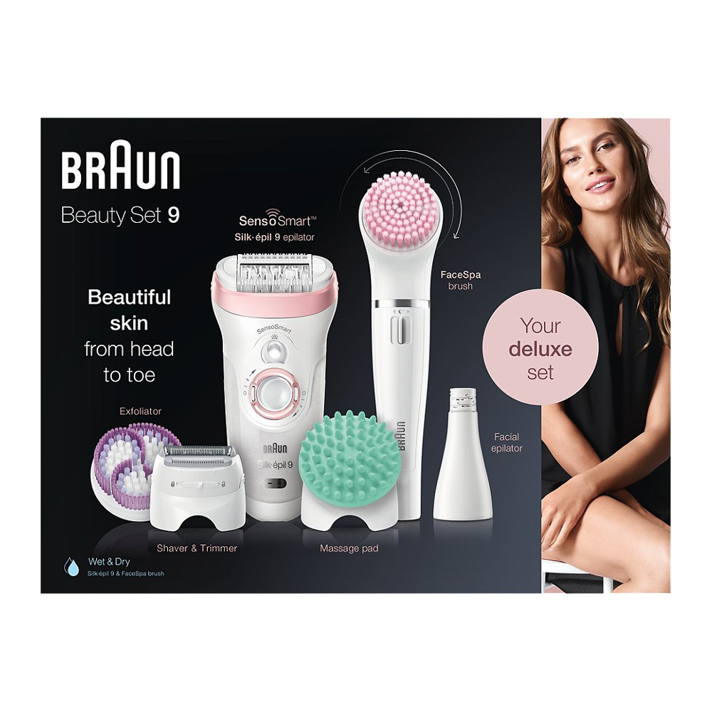 Braun Silk-épil Beauty Set 9 9-985 Deluxe 7-En-1 Sans Fil, Wet & Dry, Épilateur Électrique, Rasoir,