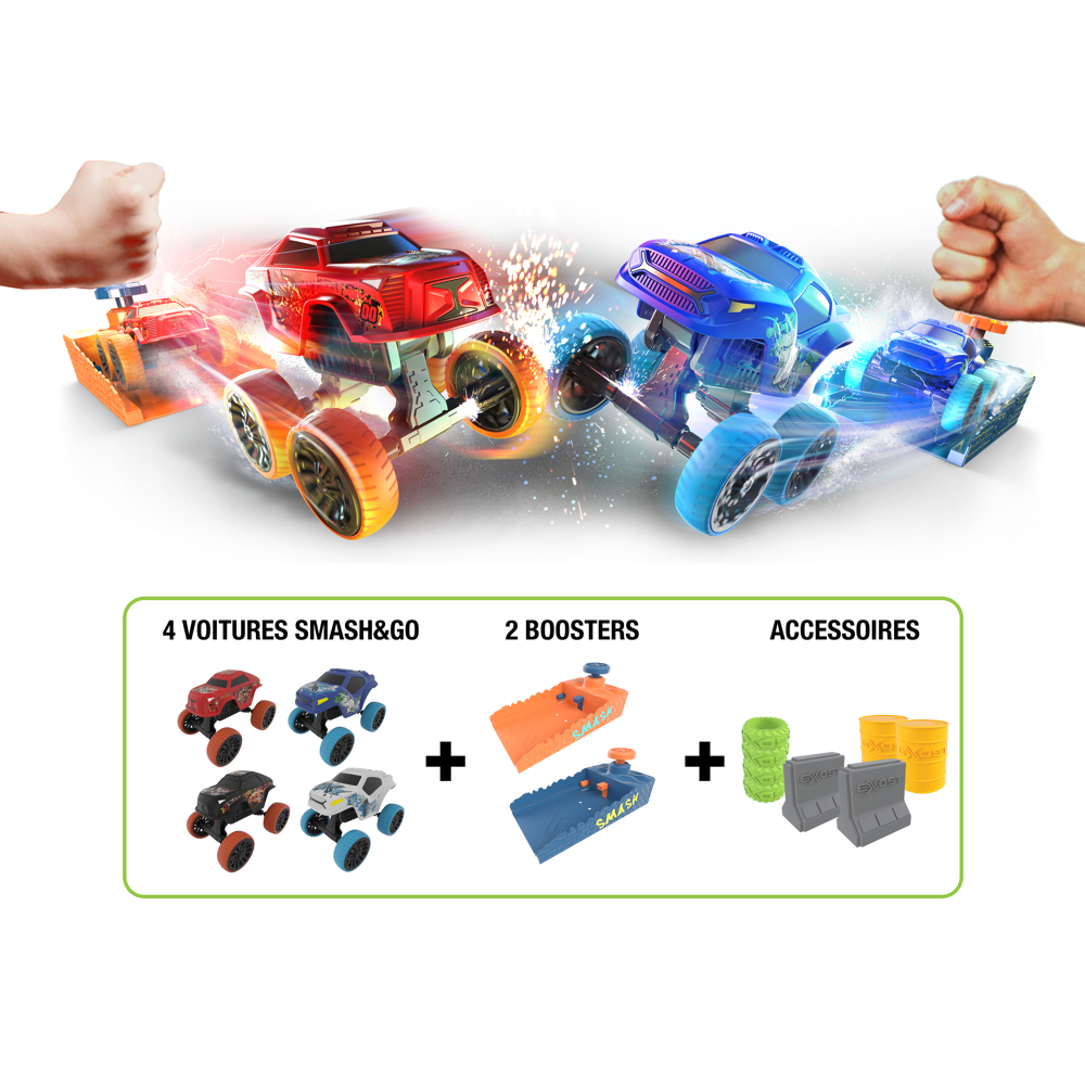 4 petites voitures EXOST Smash&Go + 2 boosters + accessoires - Mega Pack Booster