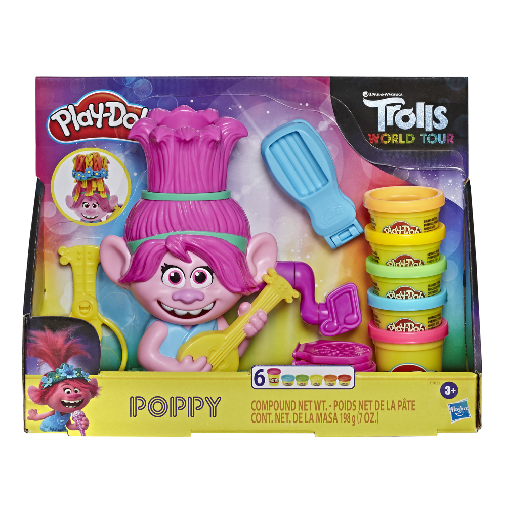 Play-Doh Les Trolls 2 : Tournée mondiale, Poppy Cheveux arc-en-ciel, jouet avec 6 couleurs de pâte P