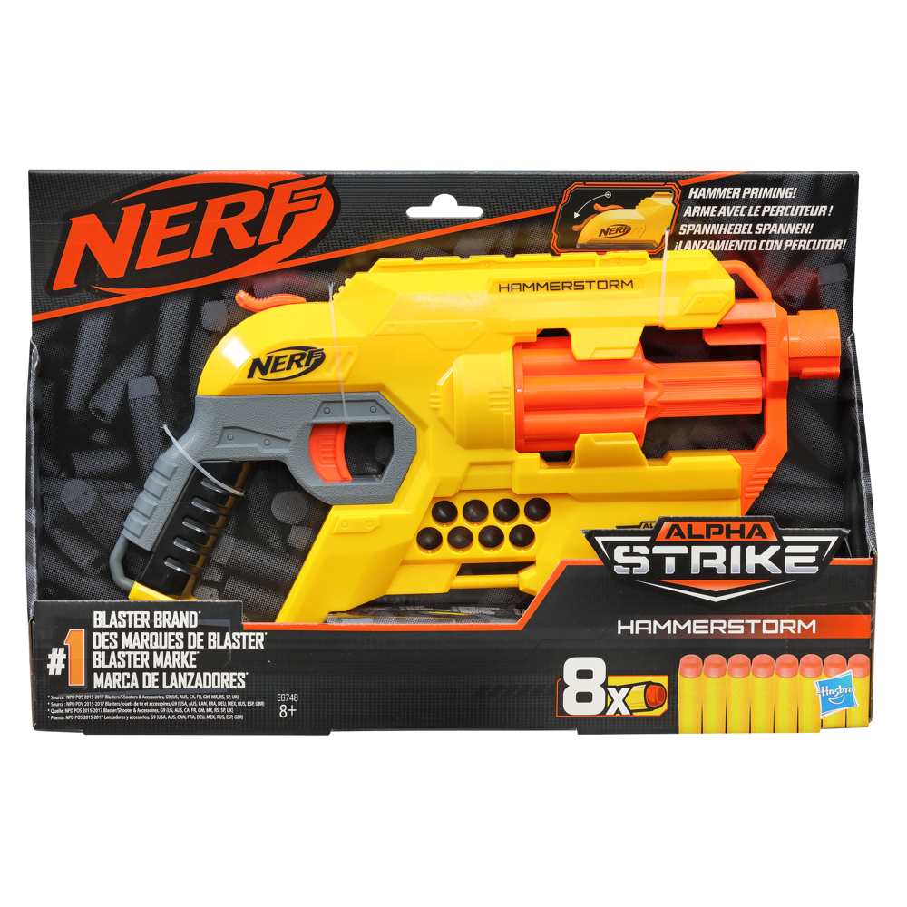 Blaster Nerf Alpha Strike Hammerstorm - Percuteur, barillet rotatif et 8 fléchettes Nerf officielles