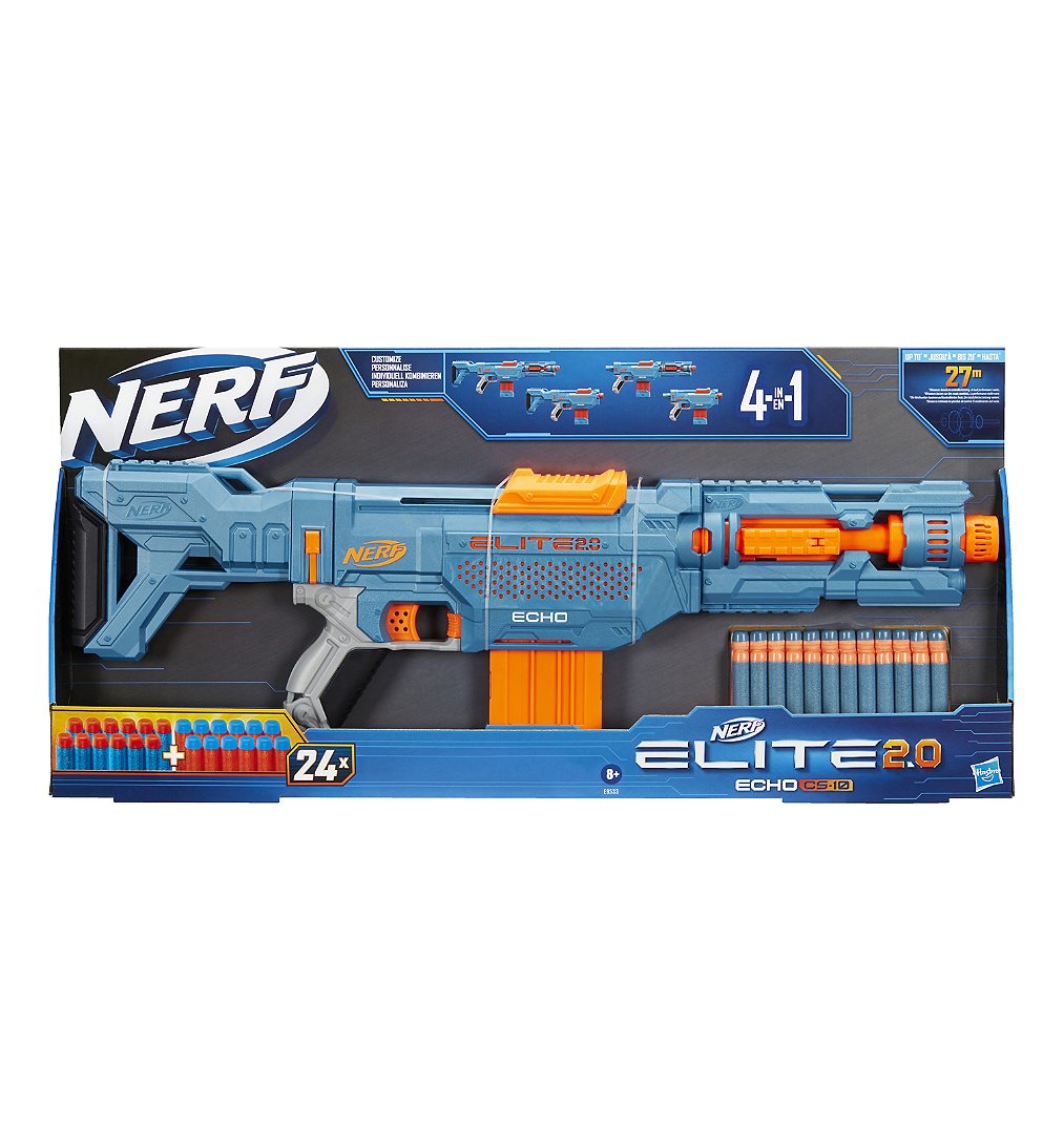 Nerf Elite 2.0, blaster Echo CS-10, 24 fléchettes Nerf, chargeur 10 fléchettes, crosse amovible et r