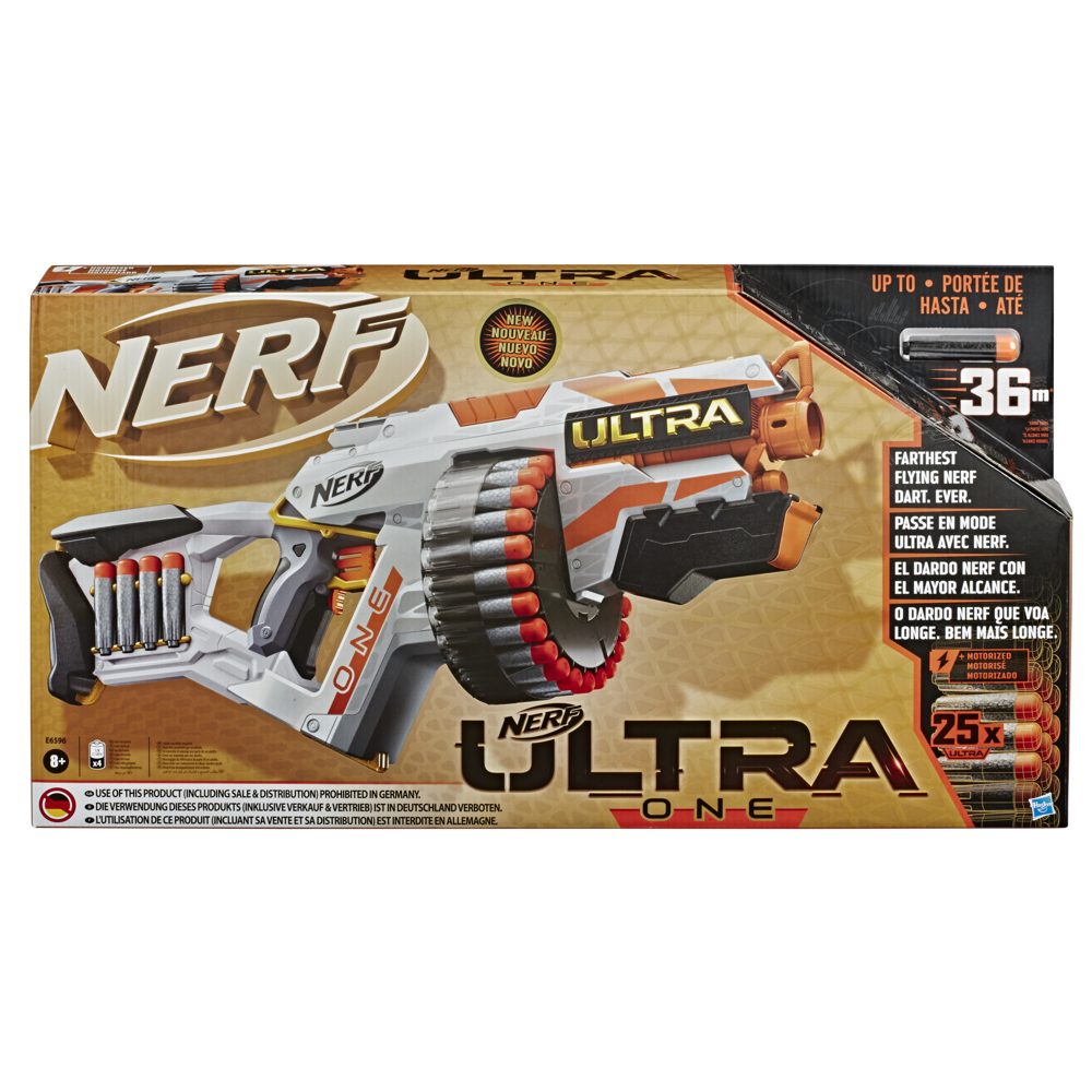 Nerf Ultra, blaster motorisé One, barillet 25 fléchettes, 25 fléchettes Nerf Ultra, rangement pour f