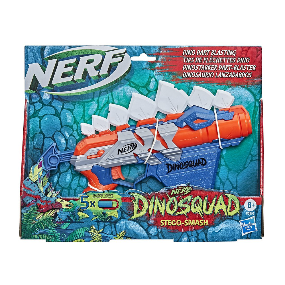 Nerf DinoSquad, blaster Stego-smash, 5 fléchettes Nerf Elite, design de stégosaure, à partir de 8 an