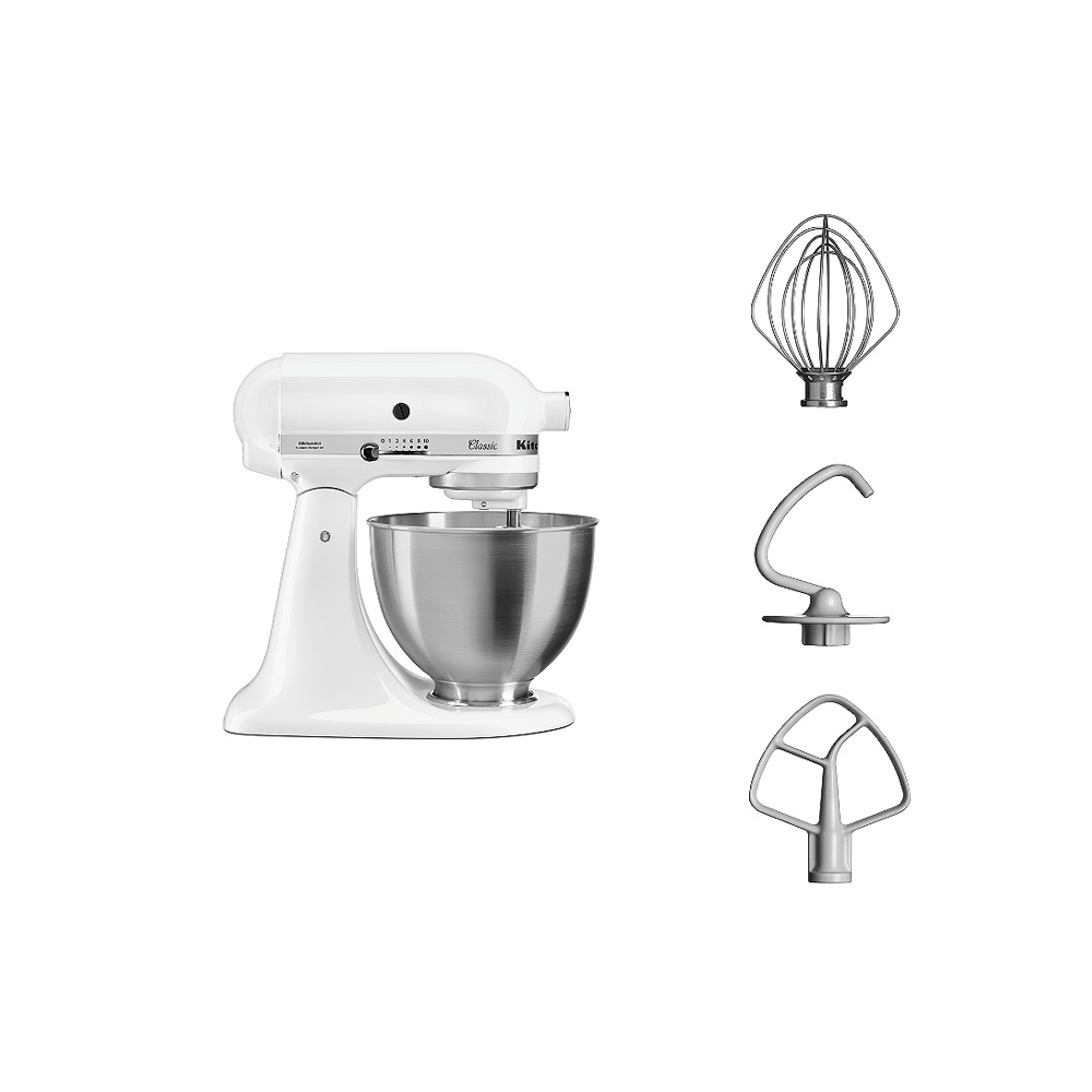 KitchenAid 5K45SSEWH Robot mixer 275 W Métallique, Blanc