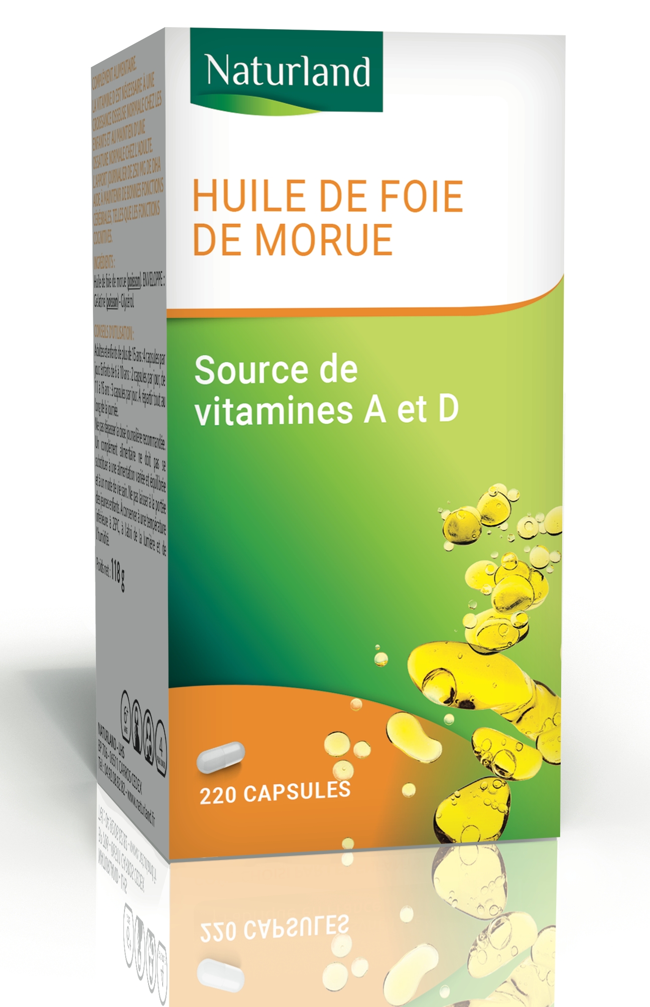 Huile de foie de morue, Source de vitamine A et D 220 capsules