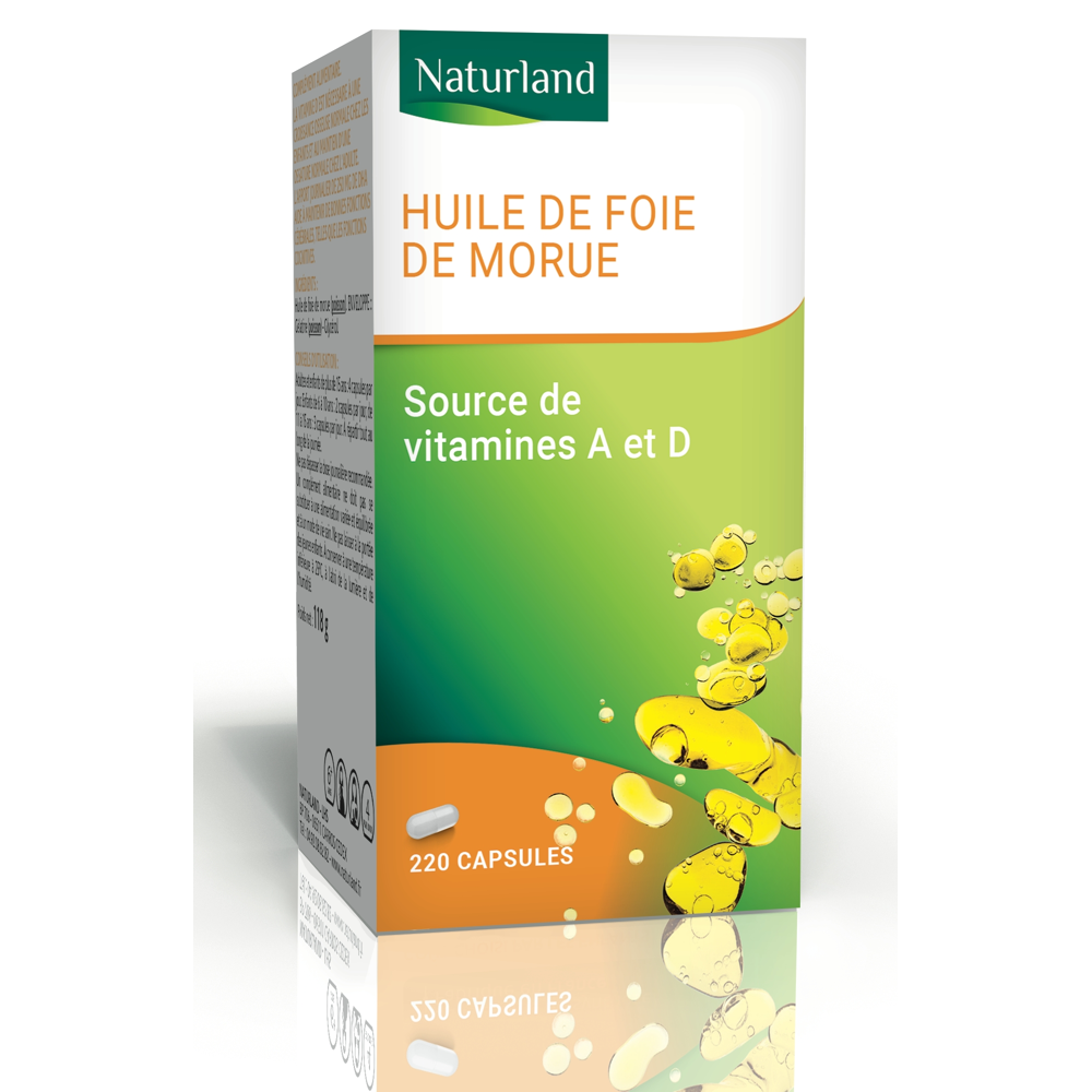 Huile de foie de morue, Source de vitamine A et D 220 capsules