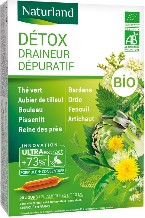 Détox Draineur Dépuratif bio 20 ampoules de 10ml