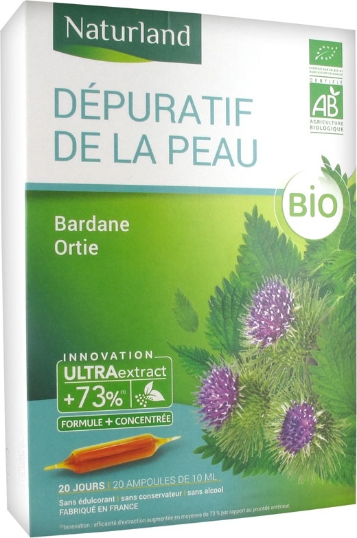 Dépuratif de la peau bio, Ortie Bardane 20 ampoules de 10ml