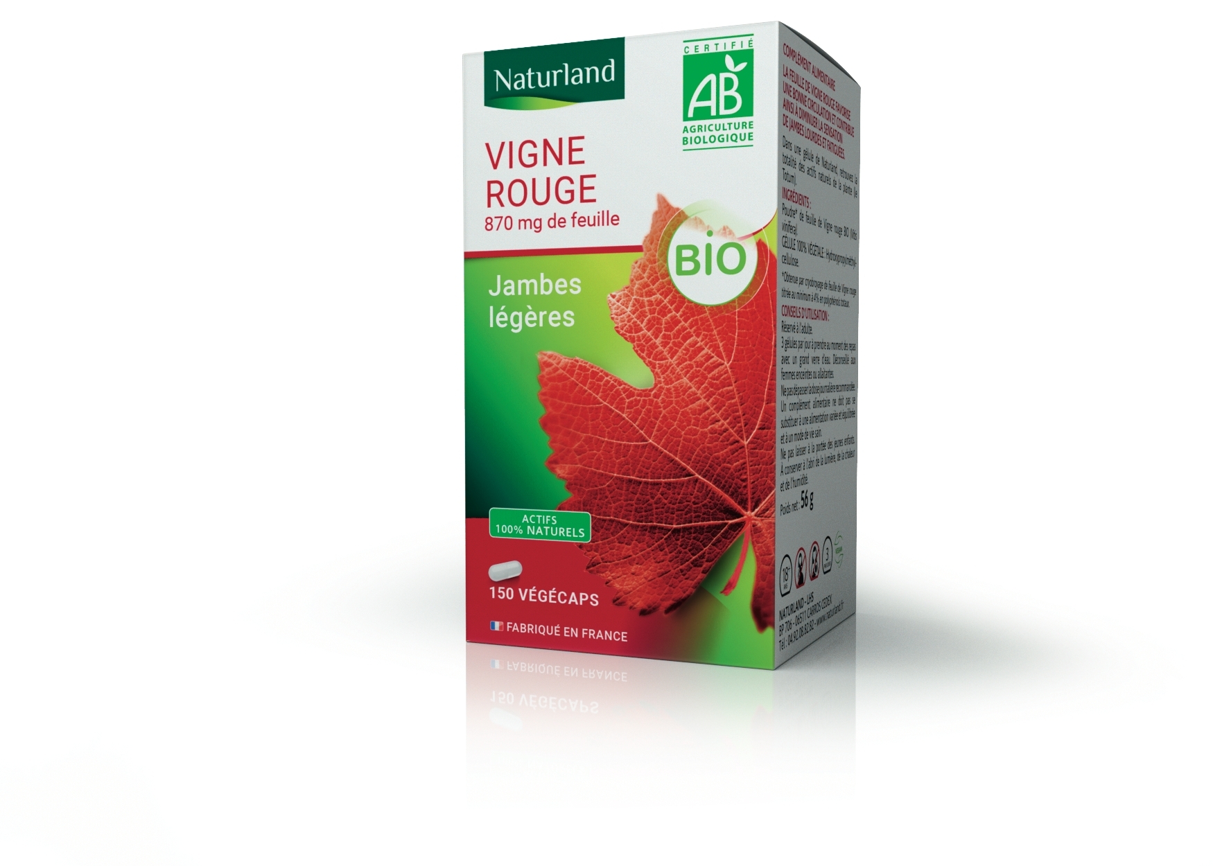 Vigne rouge bio, Jambes légères 150 végécaps
