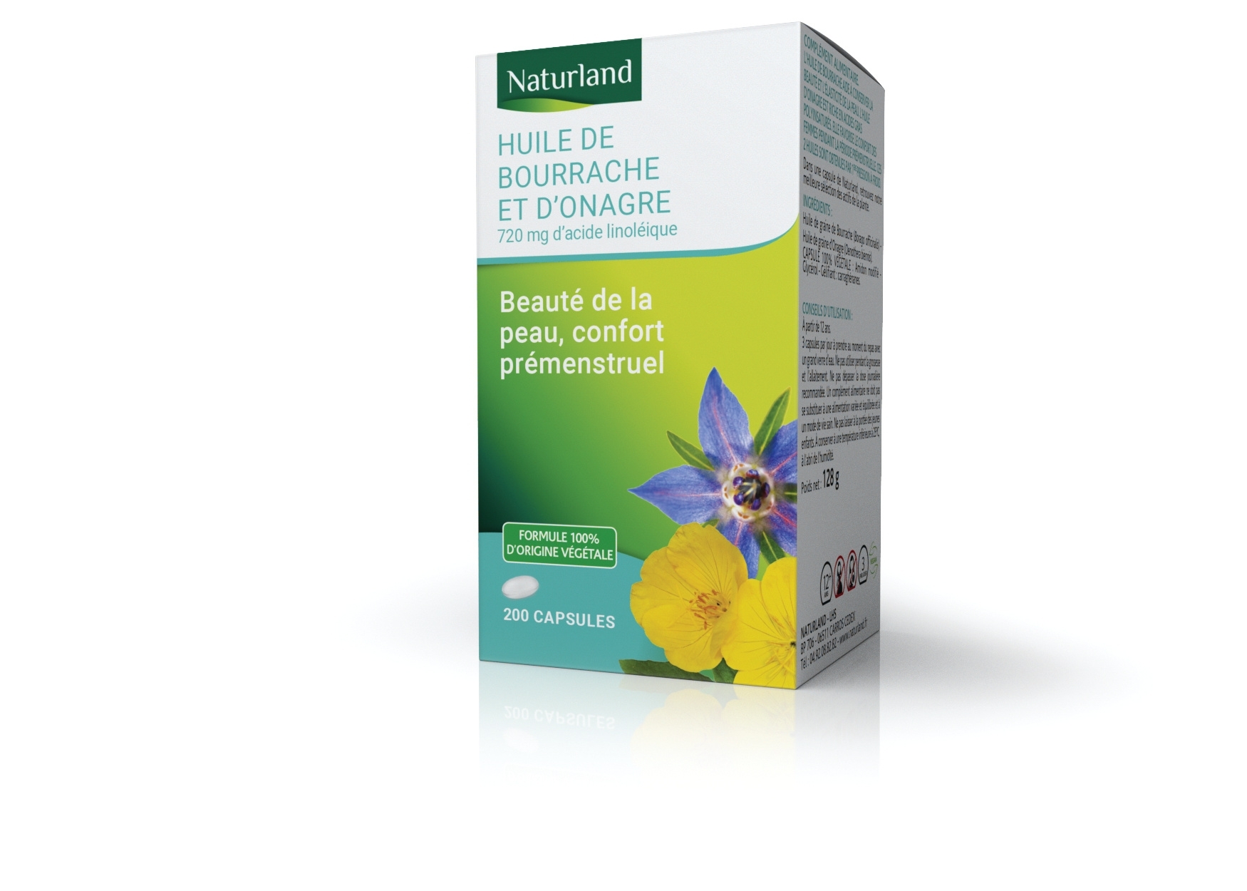 Huile de Bourrache et d'Onagre, Beauté de la peau et Confort prémenstruel 200 Capsules